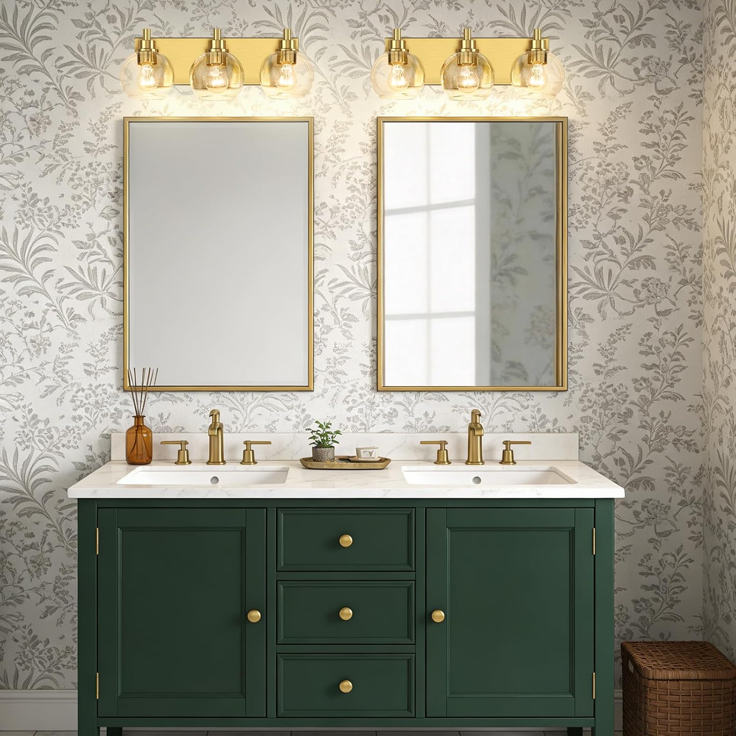 IZORRO Bathroom Light Fixtures, 3 Light Brushed Gold Vanity Light, Modern Wall Sconces with Globe Clear Glass Shade, Vanity Lighting Fixtures Over Mirror,E26 Bulb Socket