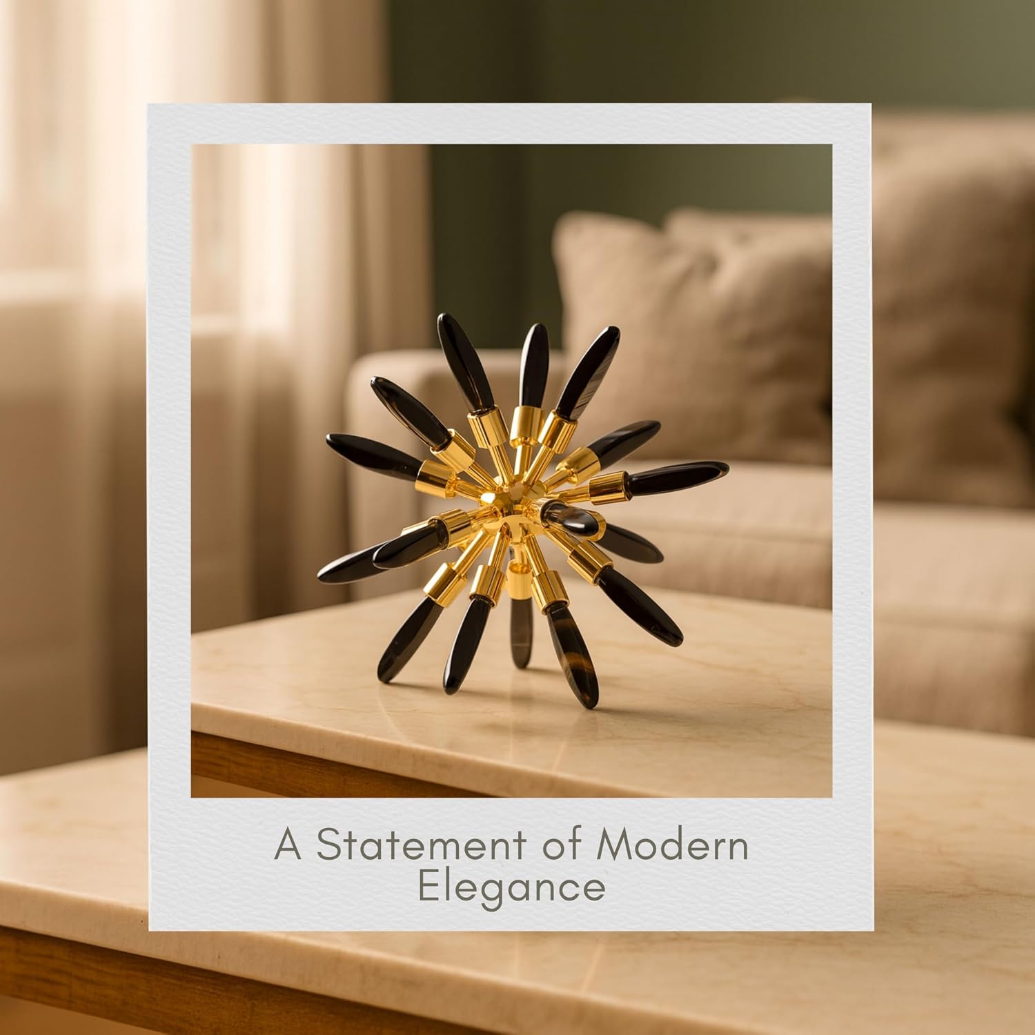 Metal & Crystal Decorative Starbust– Accent for Table Top & Shelf, Coffee Table Decor for Living Room – Indoor Home Decor, Modern Stylish Tabletop Accessories Accent Piece – 8", Black & Gold