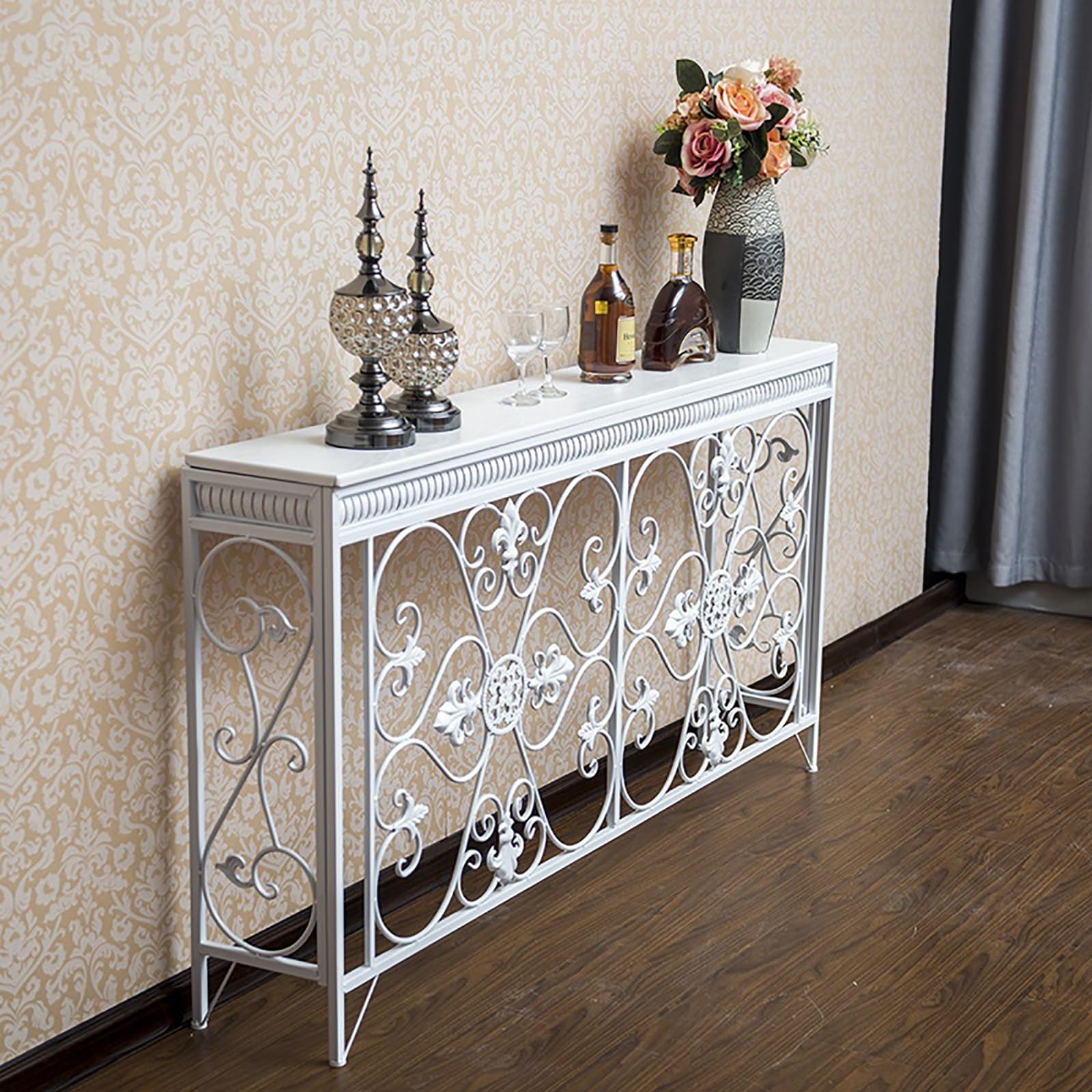 Mesa consola, fundas de radiador para el hogar, estante de radiador de hierro moderno con hueco tallado para sala de estar, dormitorio, oficina, almacenamiento