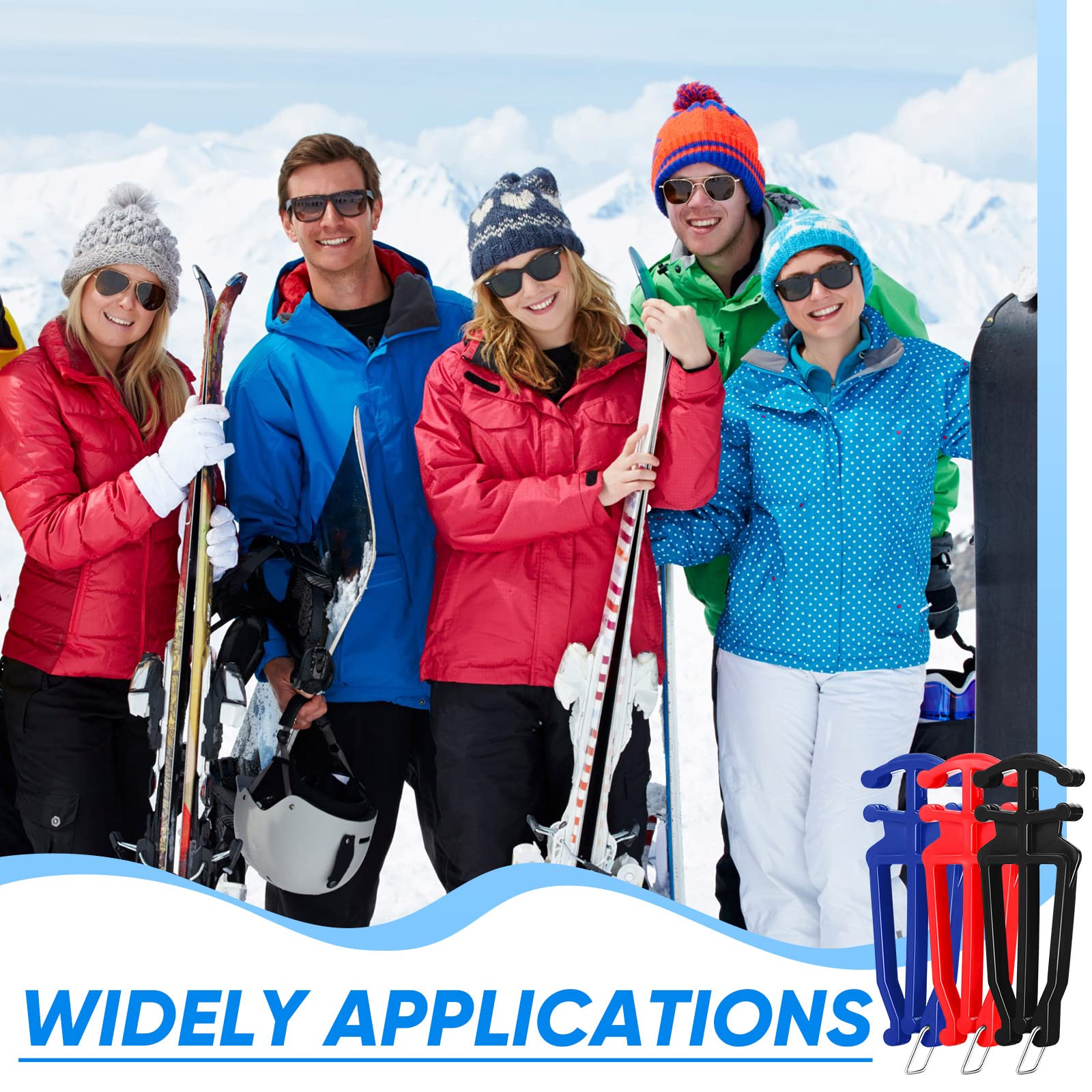 Hanaive 6 Stück Skigurt und Stangenträger Langlaufskierstöcke Halter Universal Stangenträger Skifahren Zubehör für Familien Weihnachten Urlaub Winter Schwarz Rot Blau
