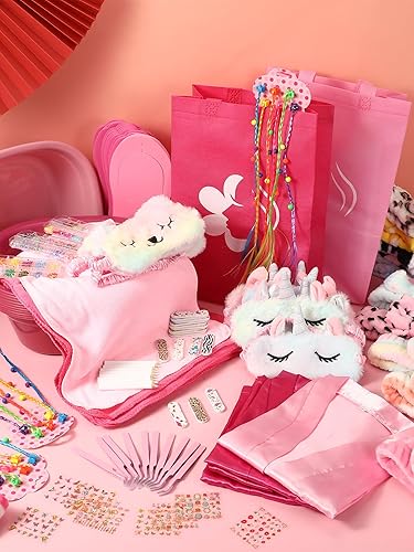 Miniatura 4 de Suhine Juego de 10 suministros de fiesta de spa para niñas, batas de satén para niños, kit de salón de uñas, accesorios para fiestas de cumpleaños