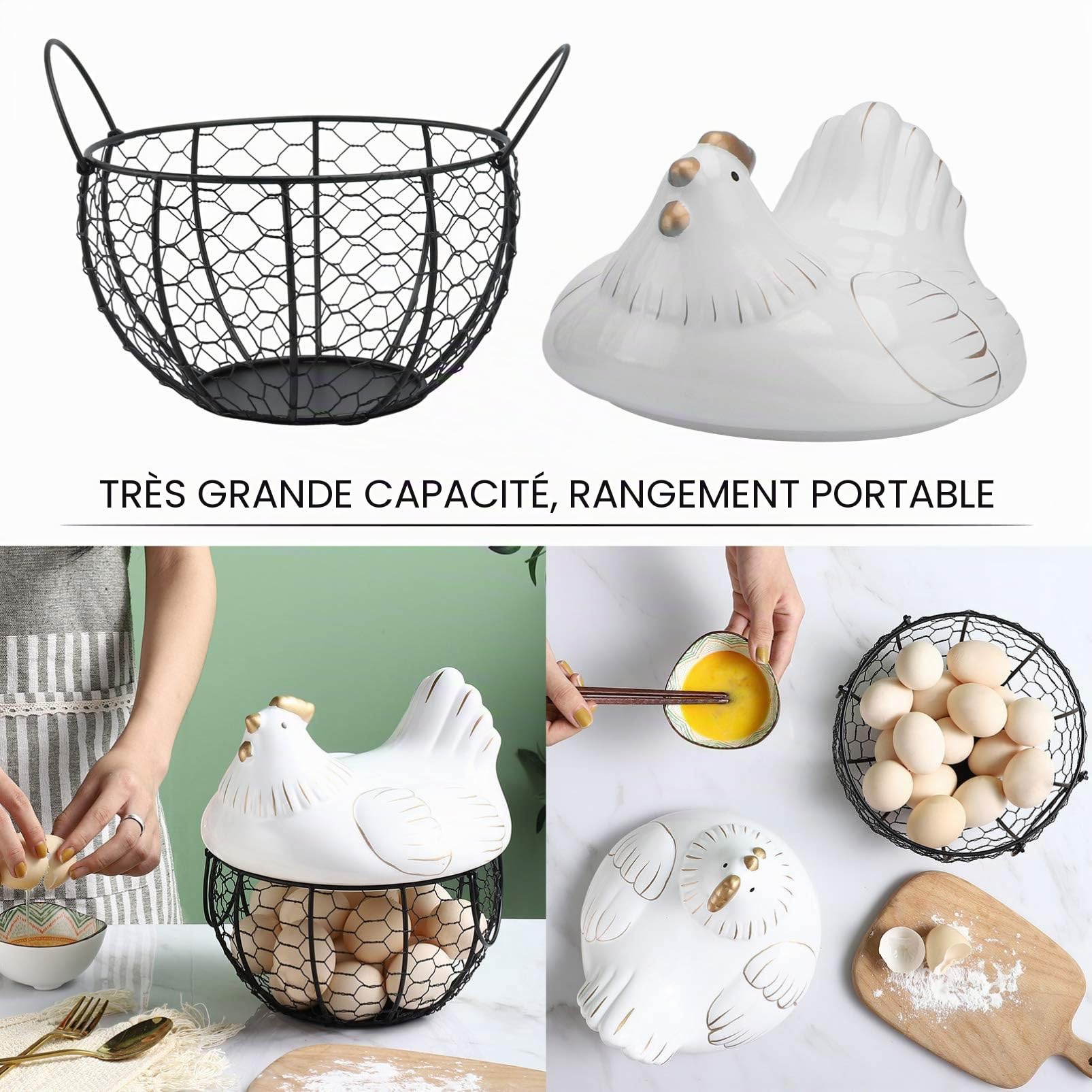 BESPORTBLE 1pièce Panier De Rangement Couvercle Corbeille à Fruits Et Œufs Design De Poule Adorable Pour Cuisine Stockage Décoratif