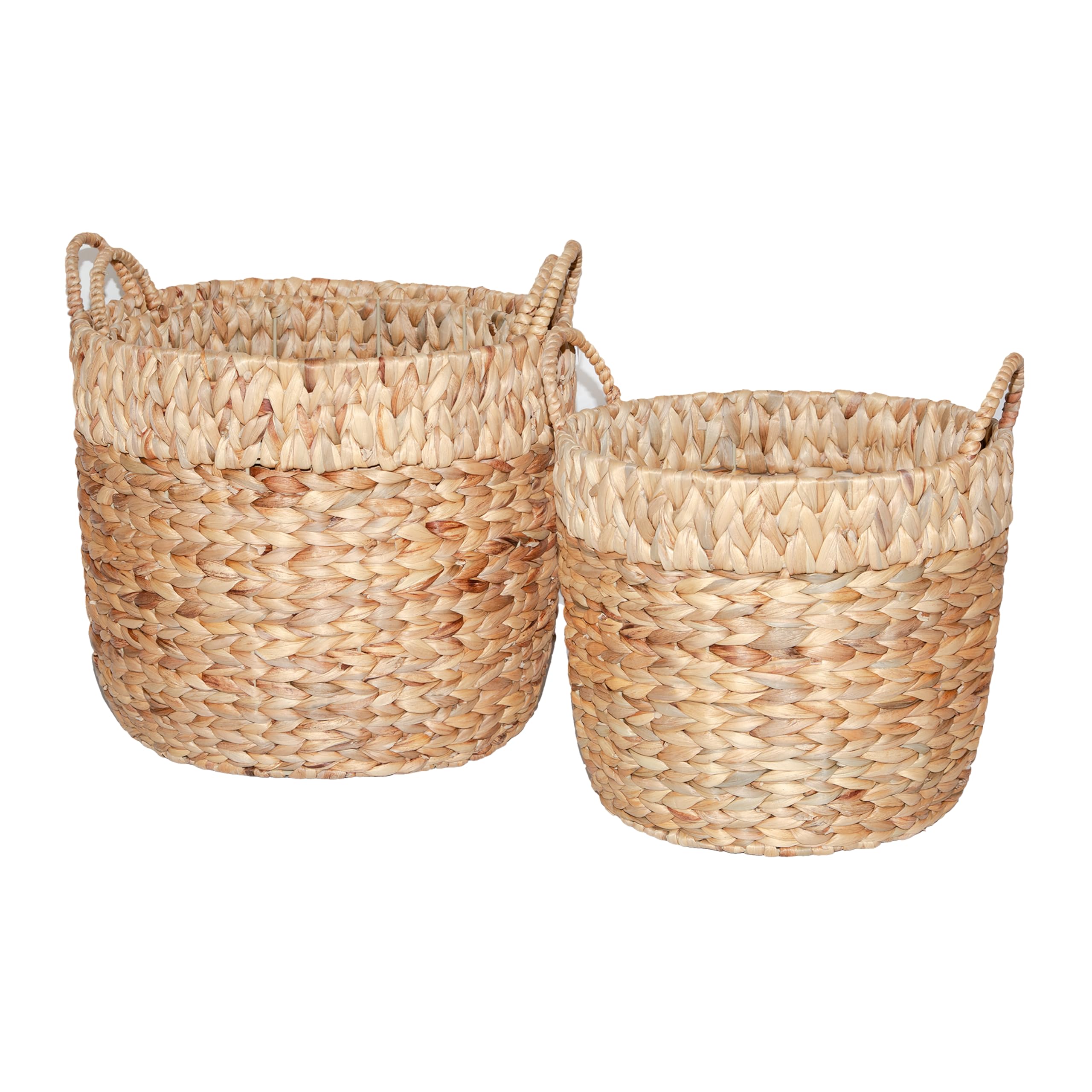 Wickerfield Water Hyacinth Woven Round Storage Laundry Basket Wicker Gift Hamper with Handle Large Home Blanket Bathroom Toy Organizer (Set)
