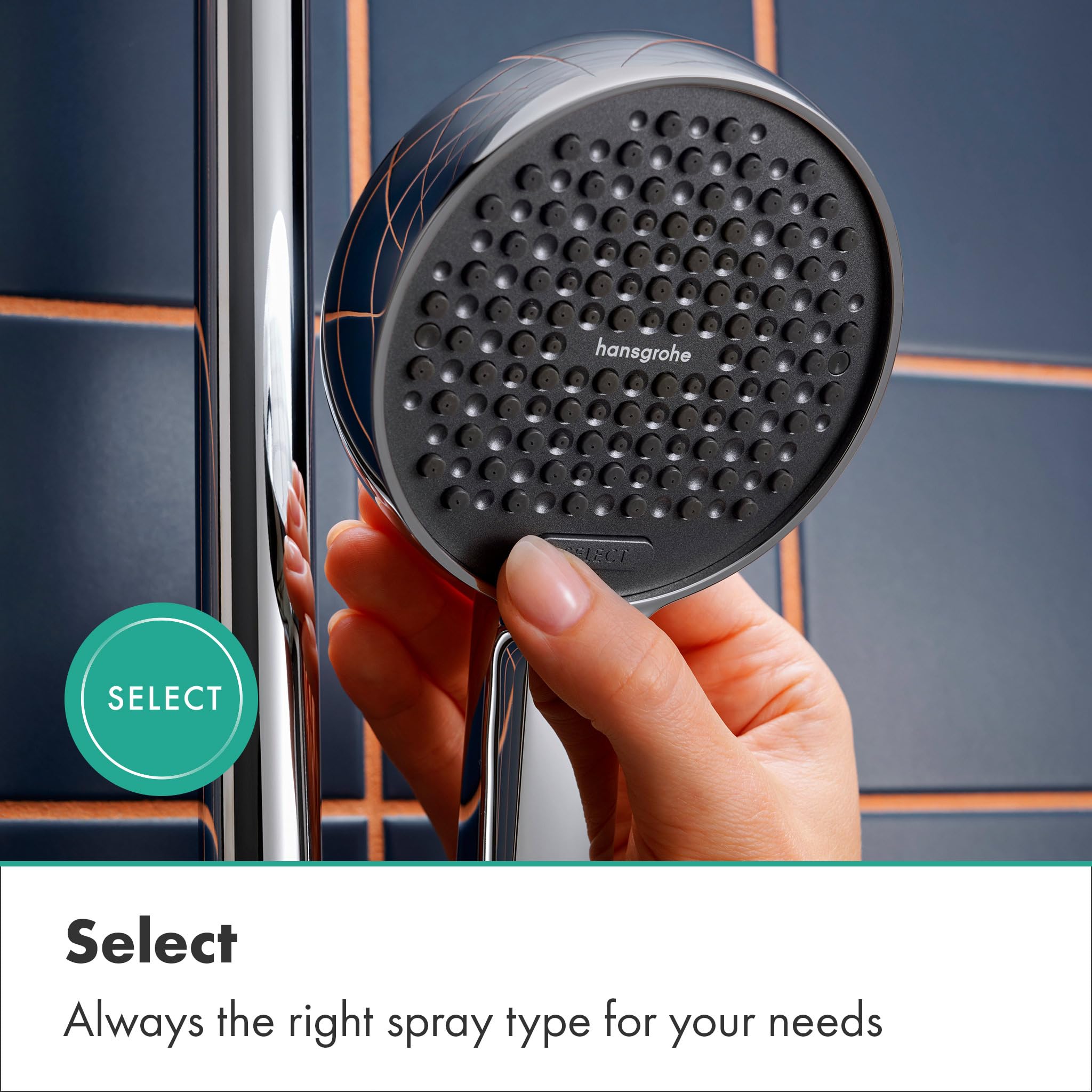 hansgrohe Activera Select S - Zestaw prysznicowy z głowicą prysznicową oszczędzający wodę (EcoSmart, 2-strumieniowa), wąż prysznicowy (1,60 m) i drążkiem (0,65 m), chrom, 28044000
