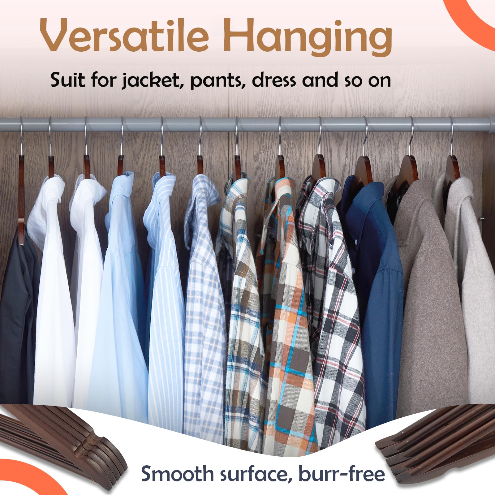 Perchas de madera maciza, paquete de 20 perchas de madera con acabado extra suave, muescas cortadas con precisión y gancho giratorio cromado, perchas de madera para ropa, camisas, abrigos,