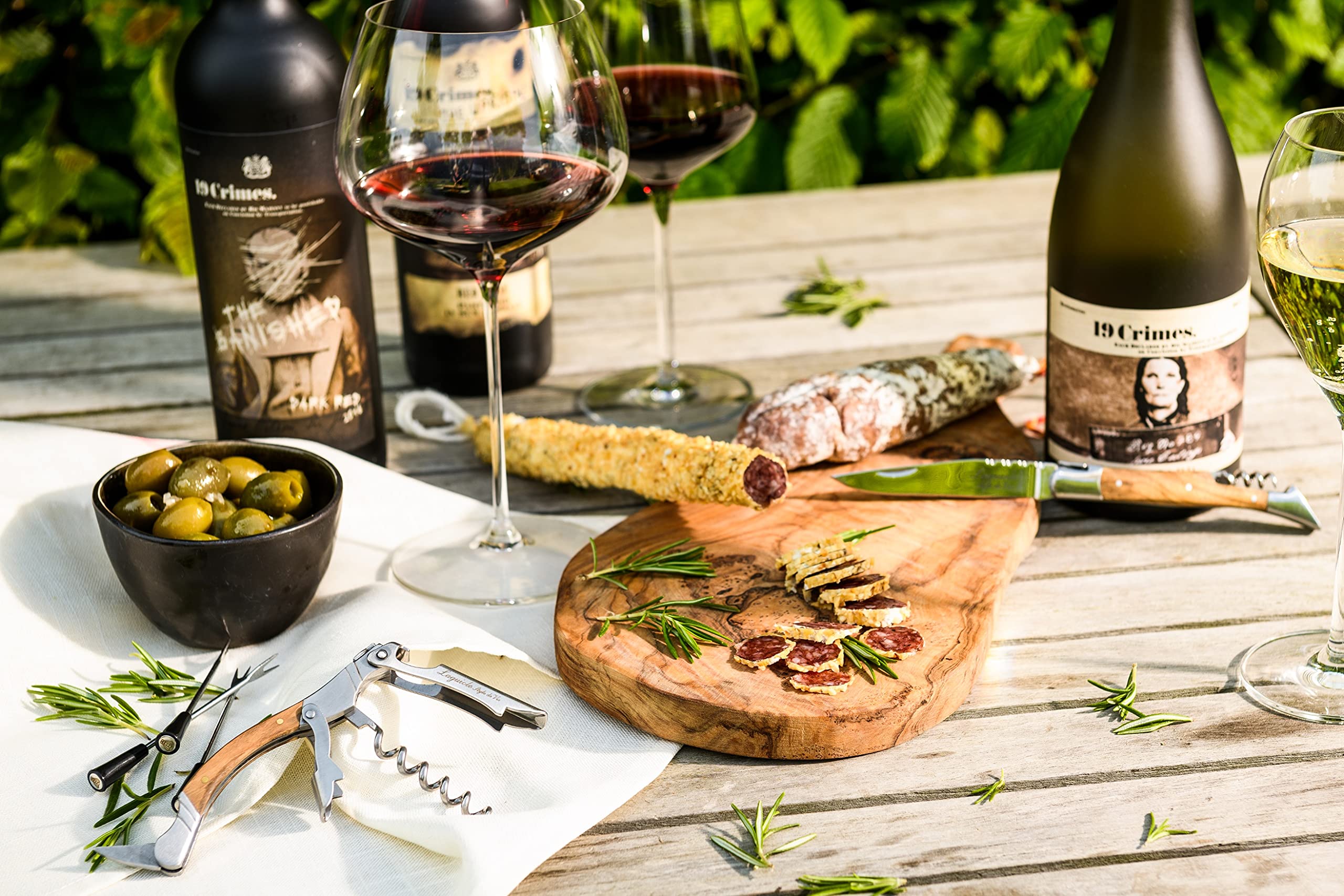 Laguiole Style de Vie Sacacorchos, abrebotellas con cortador de láminas, madera de olivo