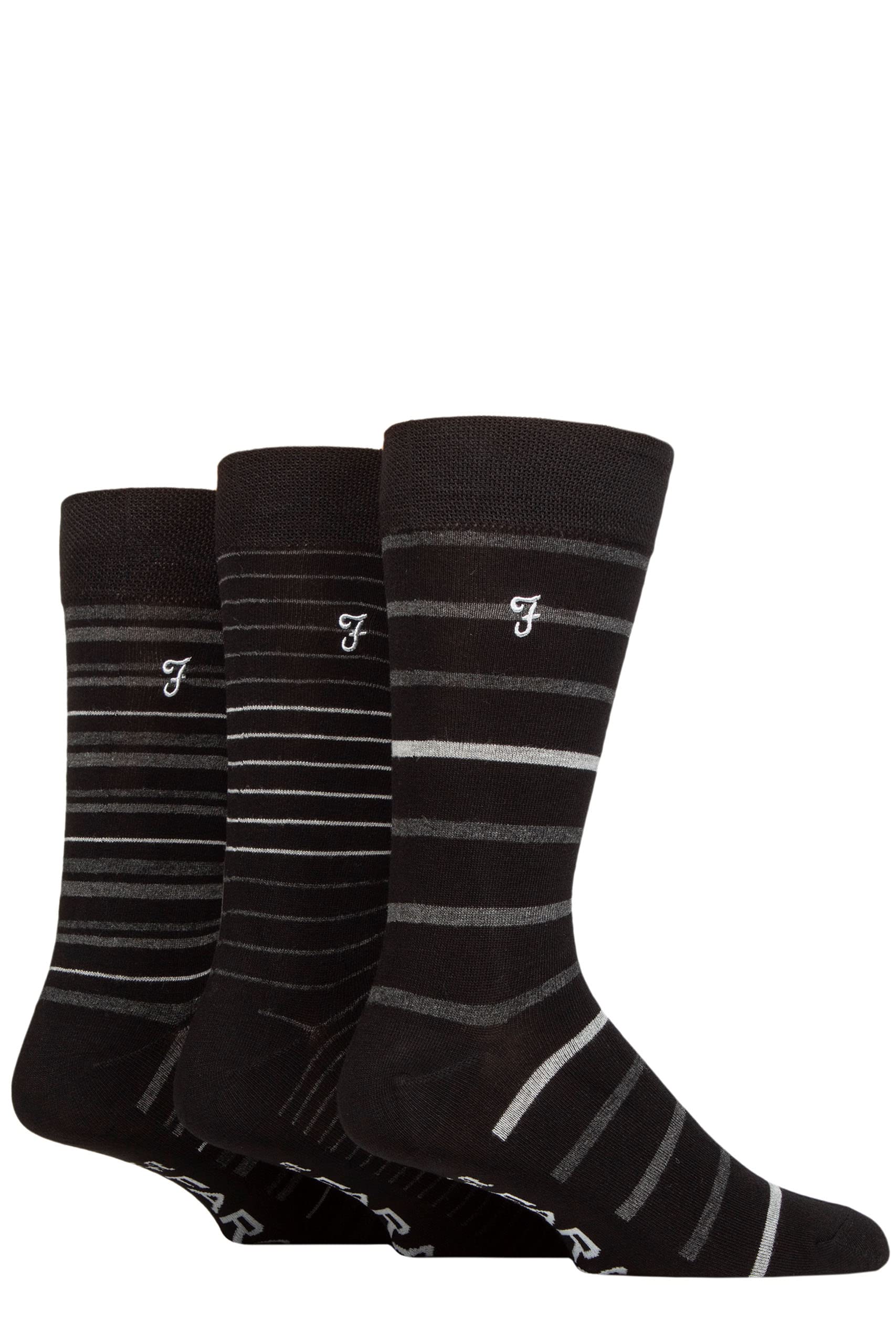 Farah Men's 3 Pair Luxury Bamboo Stripe Plain and Argyle Socks, Black/Charcoal (6-11)