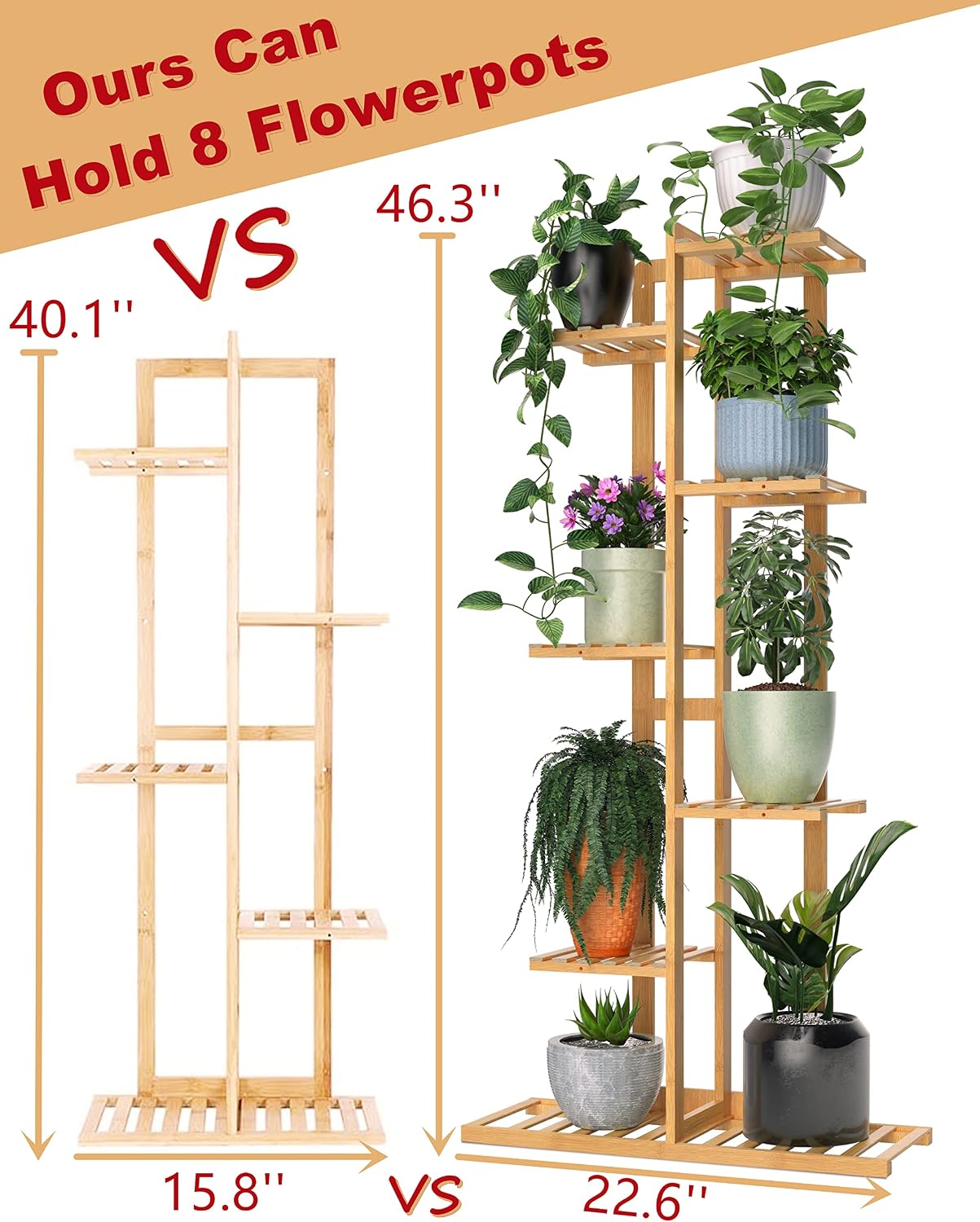 Bamboo Plant Shelf, Tall Plant Stand for Indoor Plants Multiple, 7 Tier 8 Potted Plant Stand Indoor, Plant Holder Shelf Rack Corner Plant Stand for Living Room by Easoger