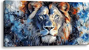 SERIMINO Lion Large Wall Art Modern, Nature Animal Room Decorations Paintings, Blue Watercolor Pictures Wall Decor Living Room Bathroom Office Aesthetic Home Decor, 24"X48"