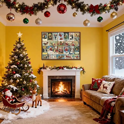 Miniatura 5 de Rompecabezas de Navidad vintage para adultos de 1000 piezas, rompecabezas de vacaciones de Navidad con 24 postales de Navidad, rompecabezas de