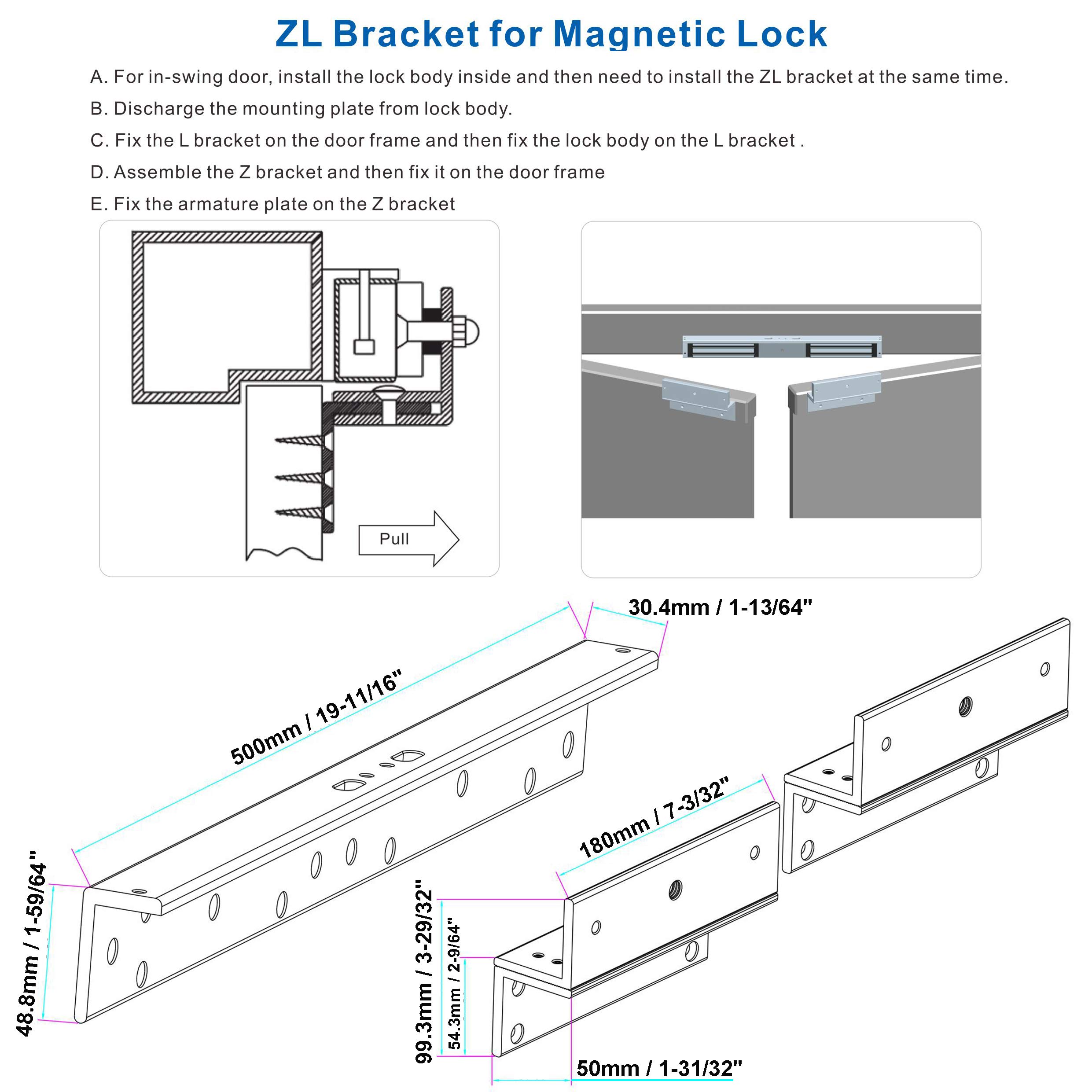 UHPPOTE ZL wspornik do wewnętrznych podwójnych drzwi 600 lbs Force elektryczny zamek magnetyczny