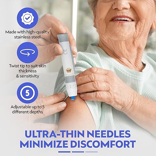 Miniatura 6 de One Step Lancing Device & 100 x 23 Gauge Twist Top Lancets, Blood Sampling Pen, 5 Depth Settings, Less Pain and Ejector