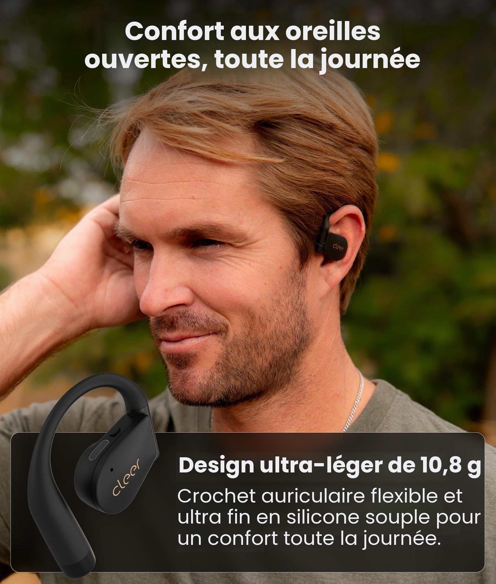 Cleer ARC 4 Plus Écouteurs ouverts Bluetooth sans fil avec audio Dolby et suivi de la tête, écouteurs tour d'oreille avec 34 heures d'autonomie, casque de sport étanche IPX7 pour entraînement
