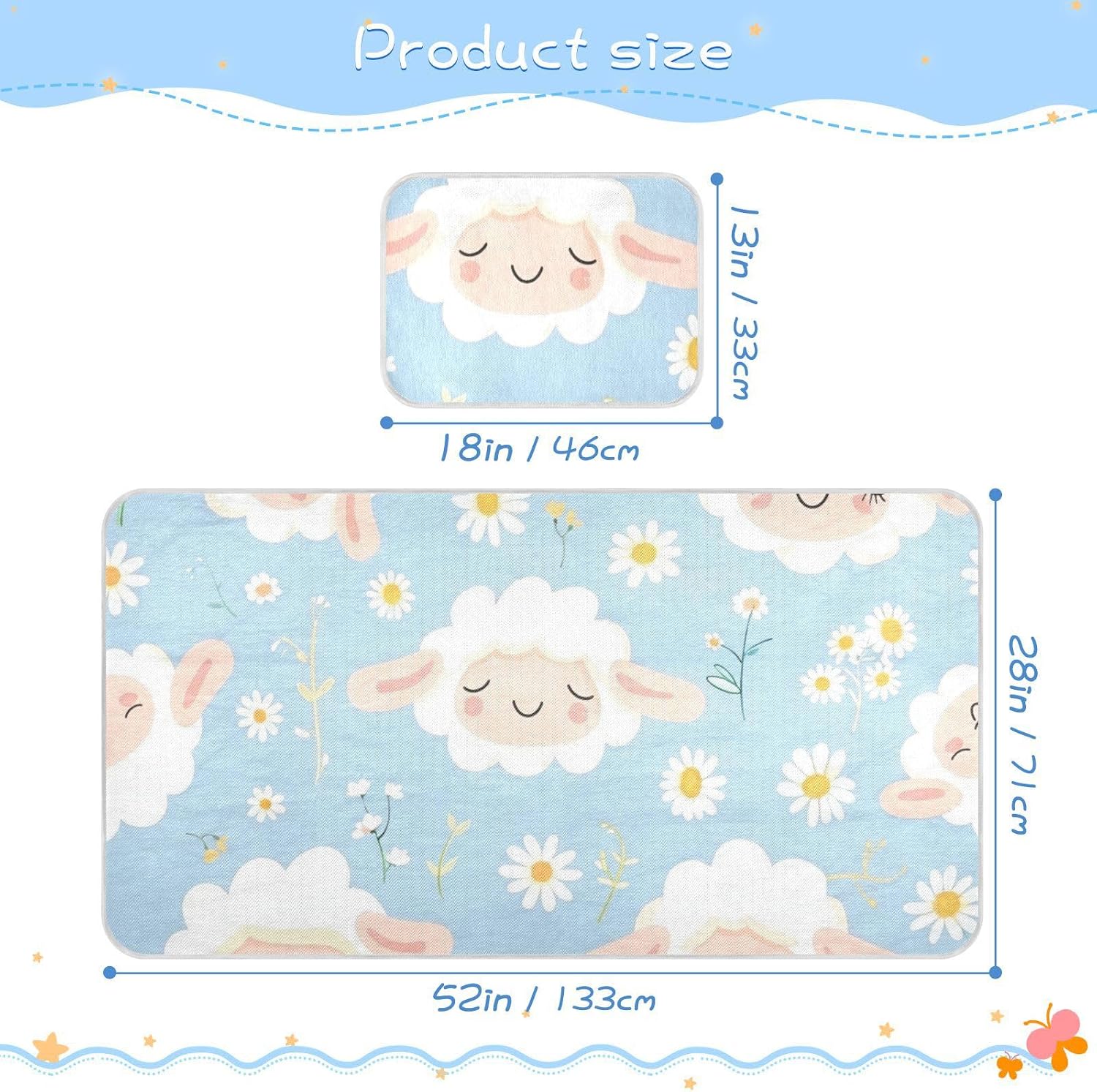 Blue Sleeping Sheep Cartoon Cooling Baby Mattress Topper 28" x 52" Reusable Mattress Protector Pads for Baby&Toddler