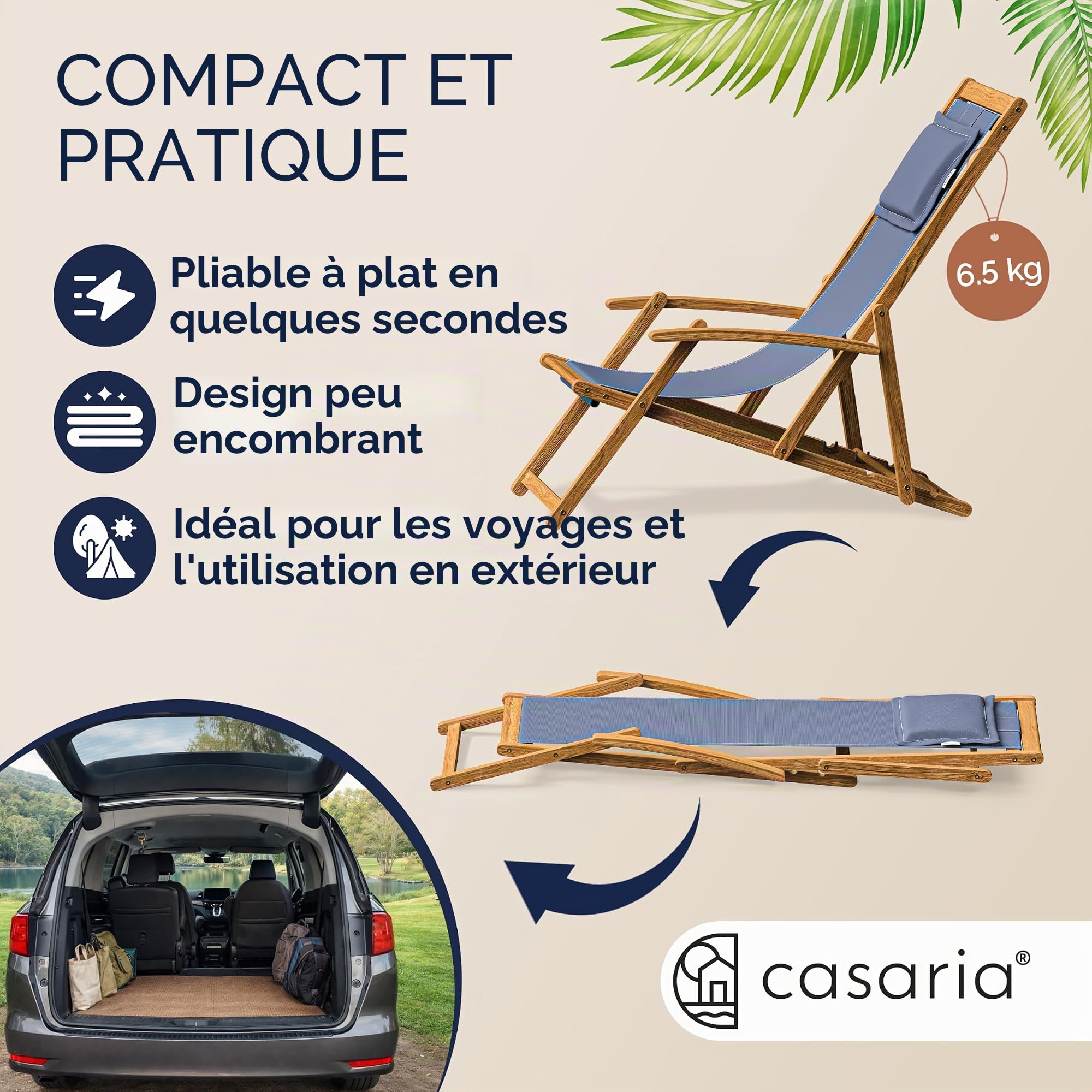 Casaria® Chaise Longue Pliante en Bois Anthracite Chaise de Plage 3 Positions Chilienne transat Jardin Exterieur