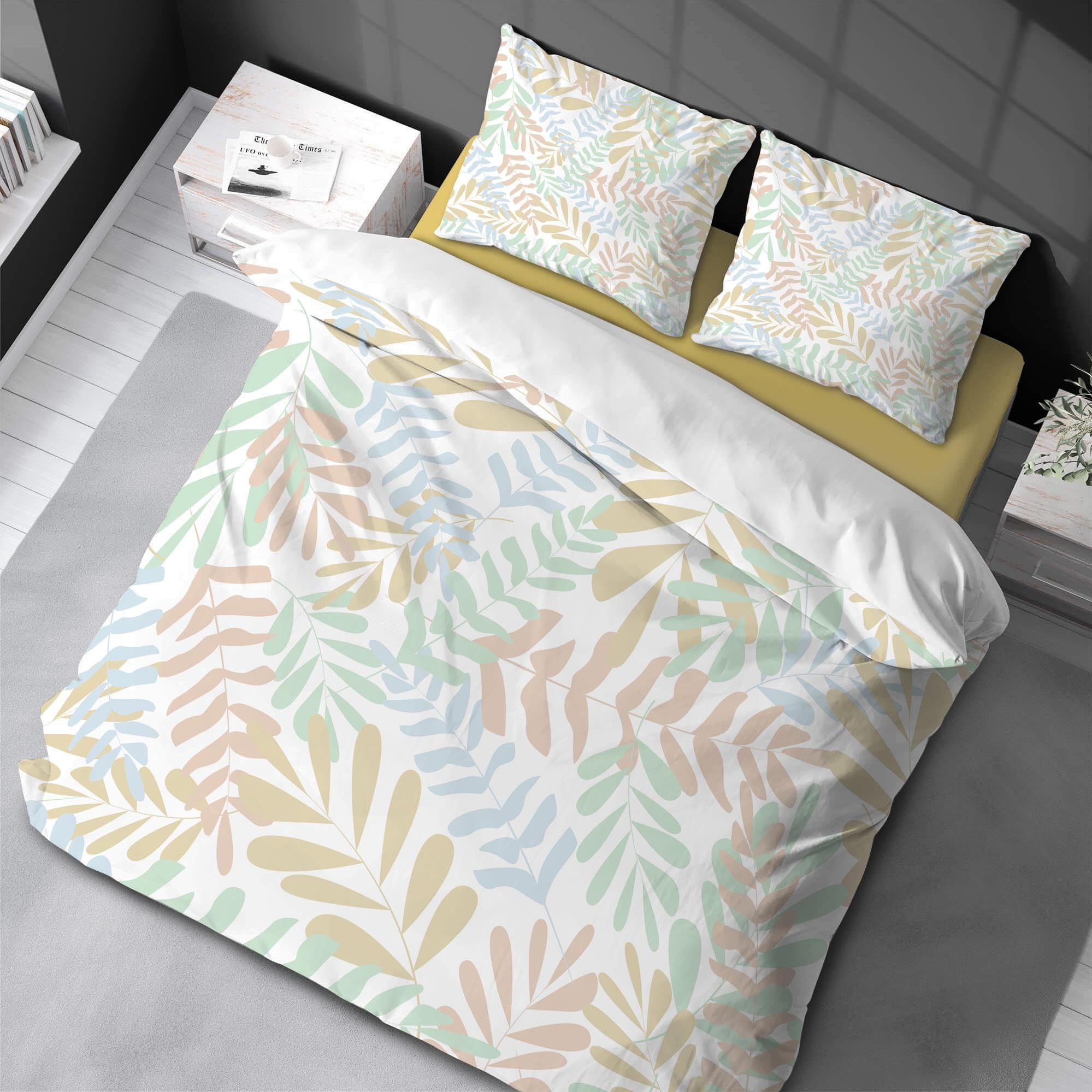 Ensemble de literie respirant contre la chaleur nocturne motif feuilles tropicales