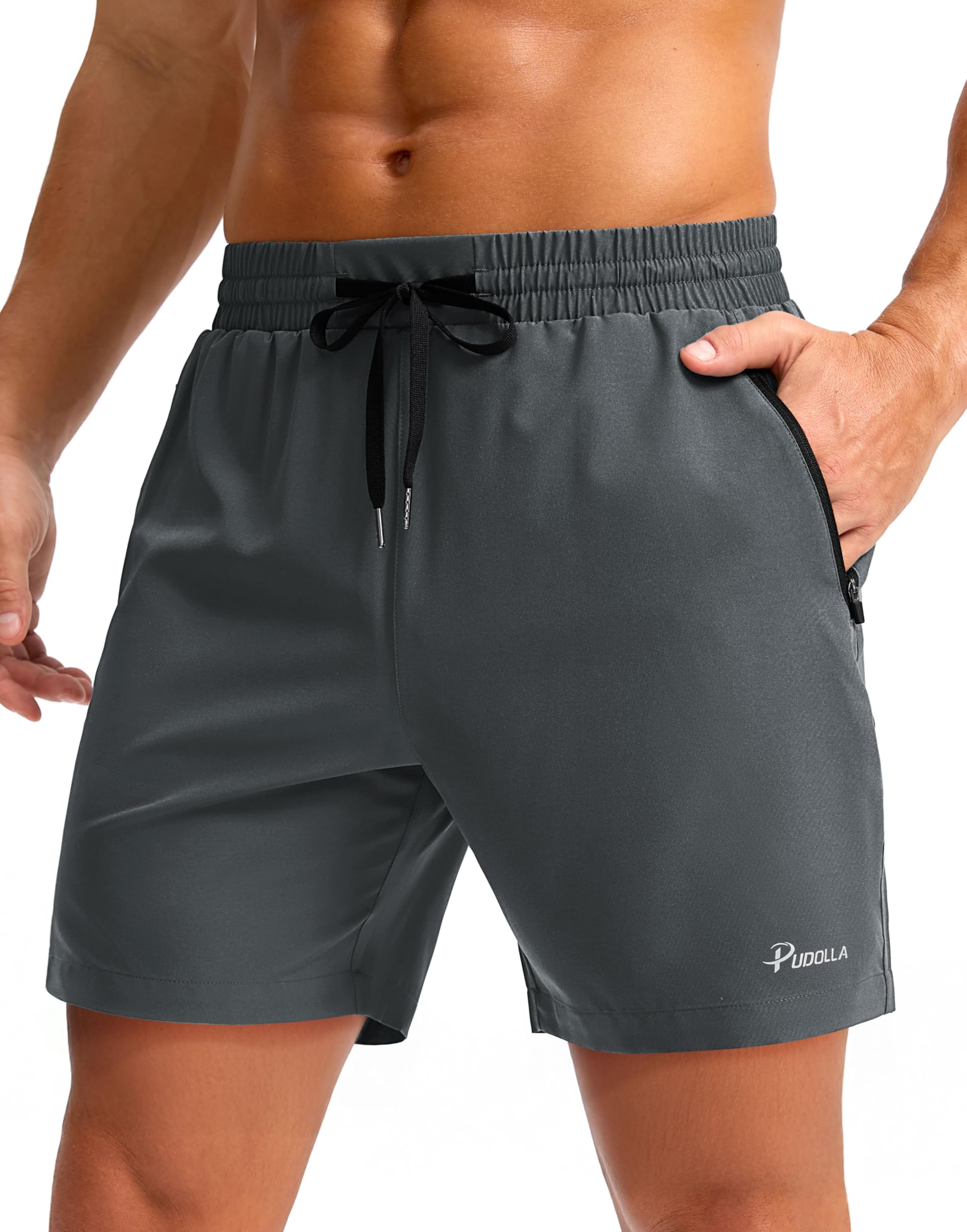 Pudolla Men's Running Gym Shorts with Zipper Pockets 5"/7"/ Lightweight Quick Dry Running Workout Athletic Short