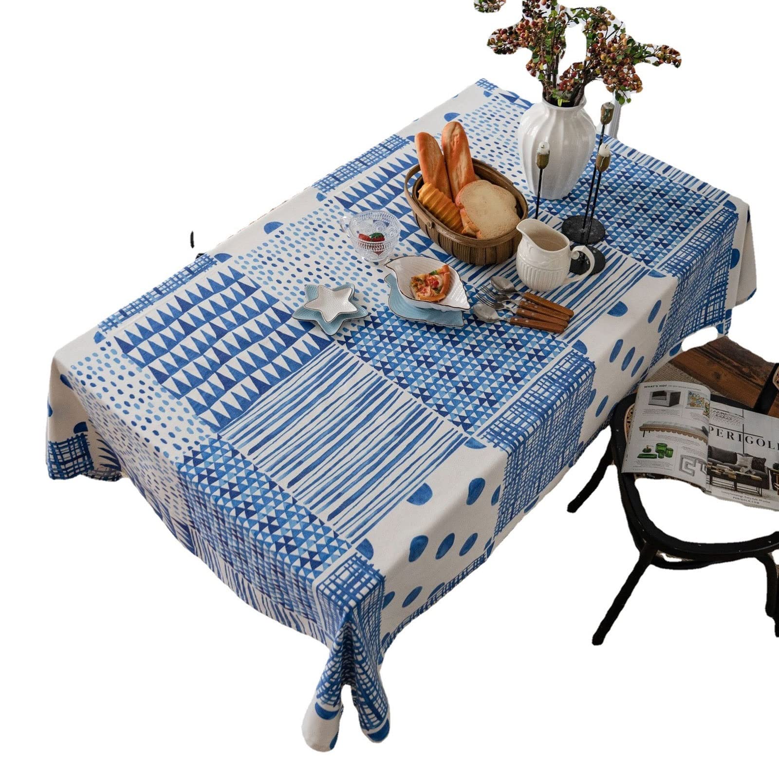 JINGYAN Tablecloths Blue Checkered Tablecloth Rectangle Spillproof and Washable Gingham Table Cloth for Outdoor Picnic, Kitchen(140 x 140 cm)