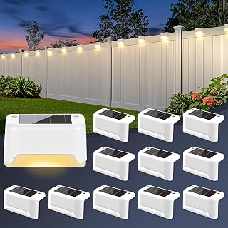 ESUNYD Solar Deck Lights Outdoor Waterproof 12 Pack - Solar Powered Fence Step Lights for Stairs Yard Patio Garden Pathway (Warm White)