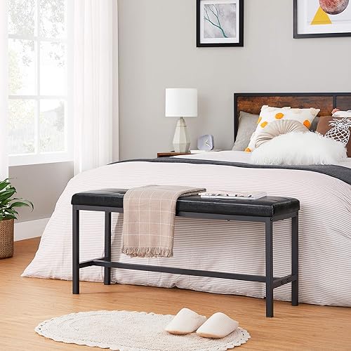 Miniatura 6 de VASAGLE Banco de mesa de comedor, banco otomano con asiento acolchado de piel sintética, marco de acero, 42.5 x 12.8 x 18.9 pulgadas, para comedor,