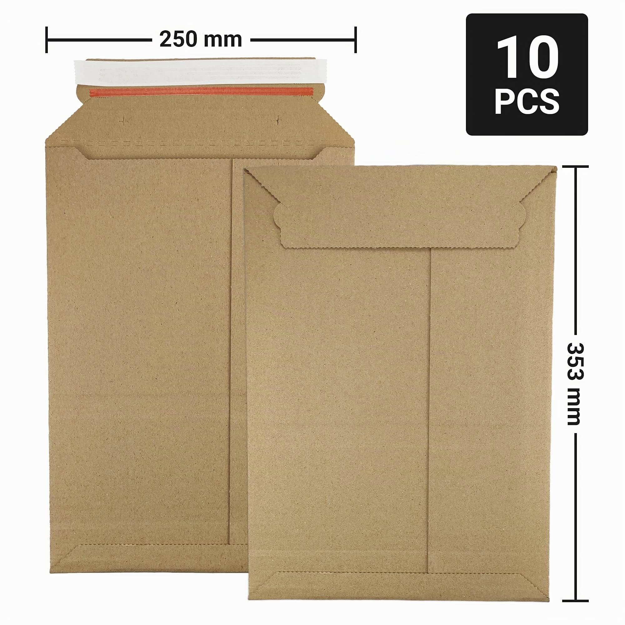 Netuno 10 sobres de cartón ondulado marrones B4 250 x 353 mm 354 g solapa recta cierre autoadhesivo sin ventana sobres de cartón corrugado resistentes para envío fotos documentos calendarios libros