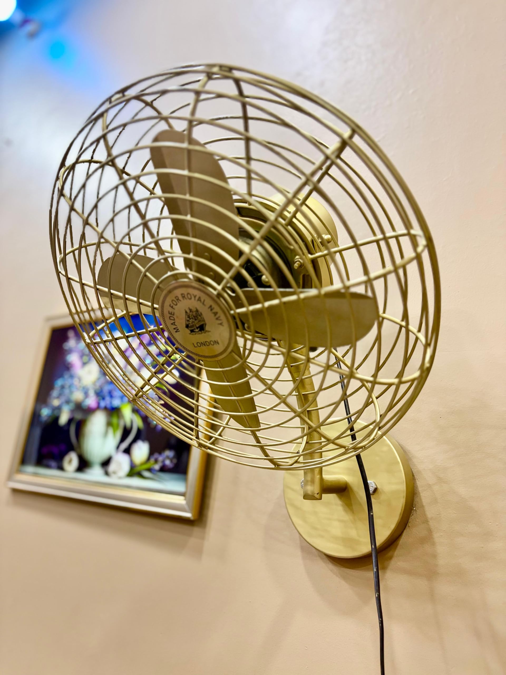Royal Navy Inspired Antique Brass Wall Mount Fan – Vintage Nautical Electric Fan for Home & Office Décor 2