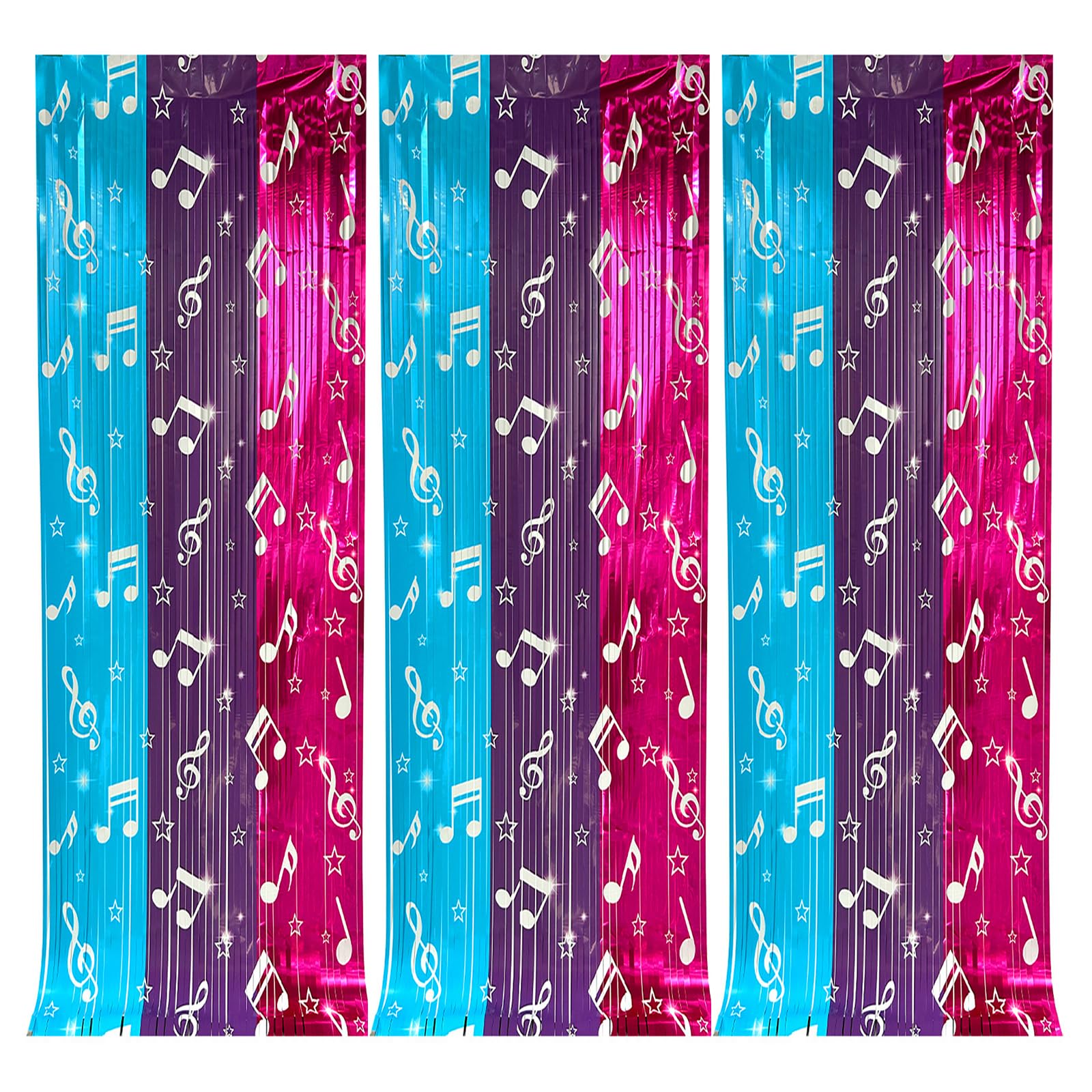 3Pack Tinsel Curtains, Music Note Foil Curtains, 3.3 Ft x 6.6 Ft Foil Fringe Curtain, Glitter Curtain for Music Party, Birthday, Graduation, Proposal, Wedding, Neon Party Backdrop Decor
