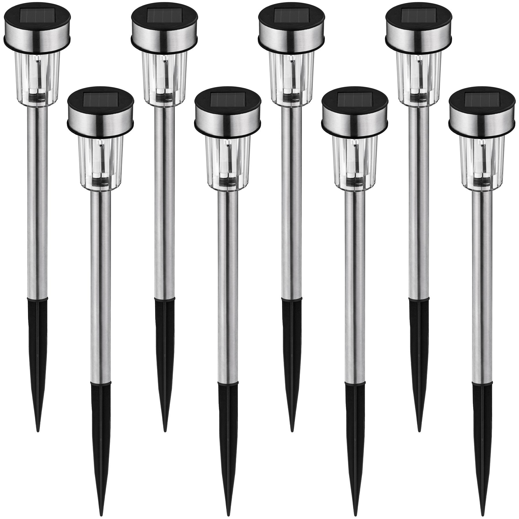 tectake LED Solar Außenleuchte Gartenleuchte | mit Einschaltautomatik | Edelstahlrohr | kaltweiß | bunt - diverse Mengen - (8 Stk. weiss | Nr. 402310)