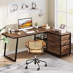 Tribesigns L-Shaped Bureau d'ordinateur avec 3 Tiroirs, bureau d'accueil en coin réversible avec étagères, 53-Inch Industrielle PC Bureau d'étude rédaction table poste de travail pour les petits Space, Marron rustique