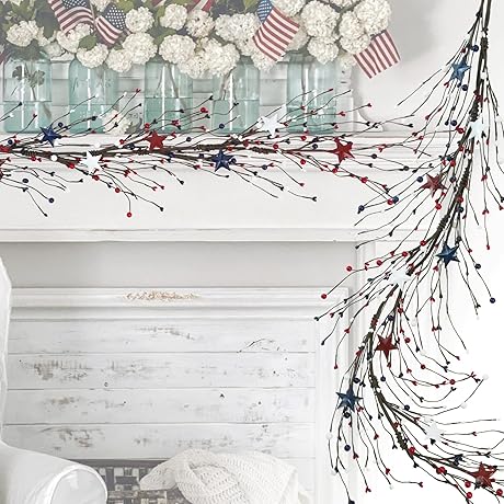 4FT Artificial Patriotic Pip Garland With Berries