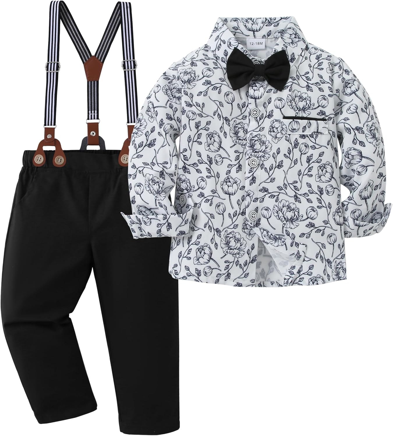 ZOEREA Toddler Baby Boy Suit Clothes Gentleman Wedding Outfits Long Sleeve Dress Shirt + Suspender Pants + Bowtie 1-5T