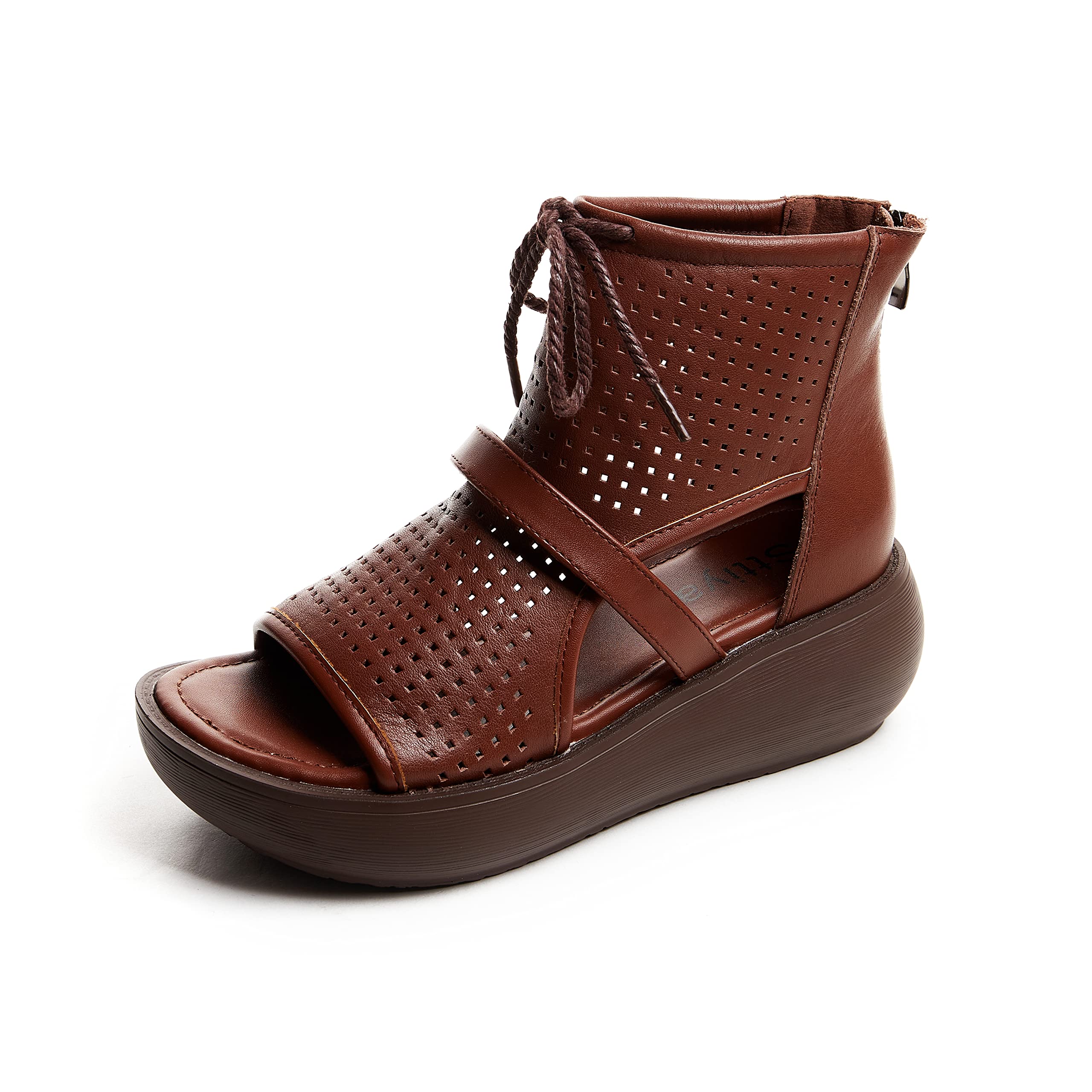 Sttiyaf Women High Top Boot Sandals Open Toe Cutout Leather Sandals for Women