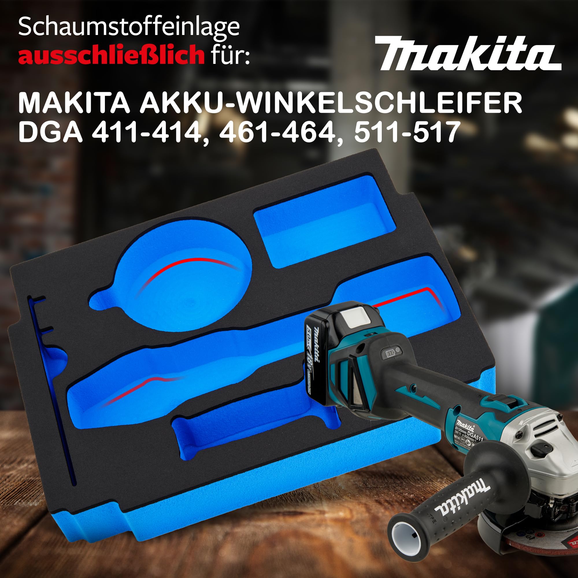 APTEX Schaumeinlage passend für Makita Akku-Winkelschleifer DGA 517 MakPac Gr. 2-3