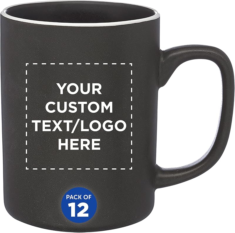 Custom El Grande Matte Ceramic Mugs 20 oz. Set of 12, Personalized Bulk Pack - Perfect for Tea, Espresso, Cappuccino, Hot Cocoa - Charcoal