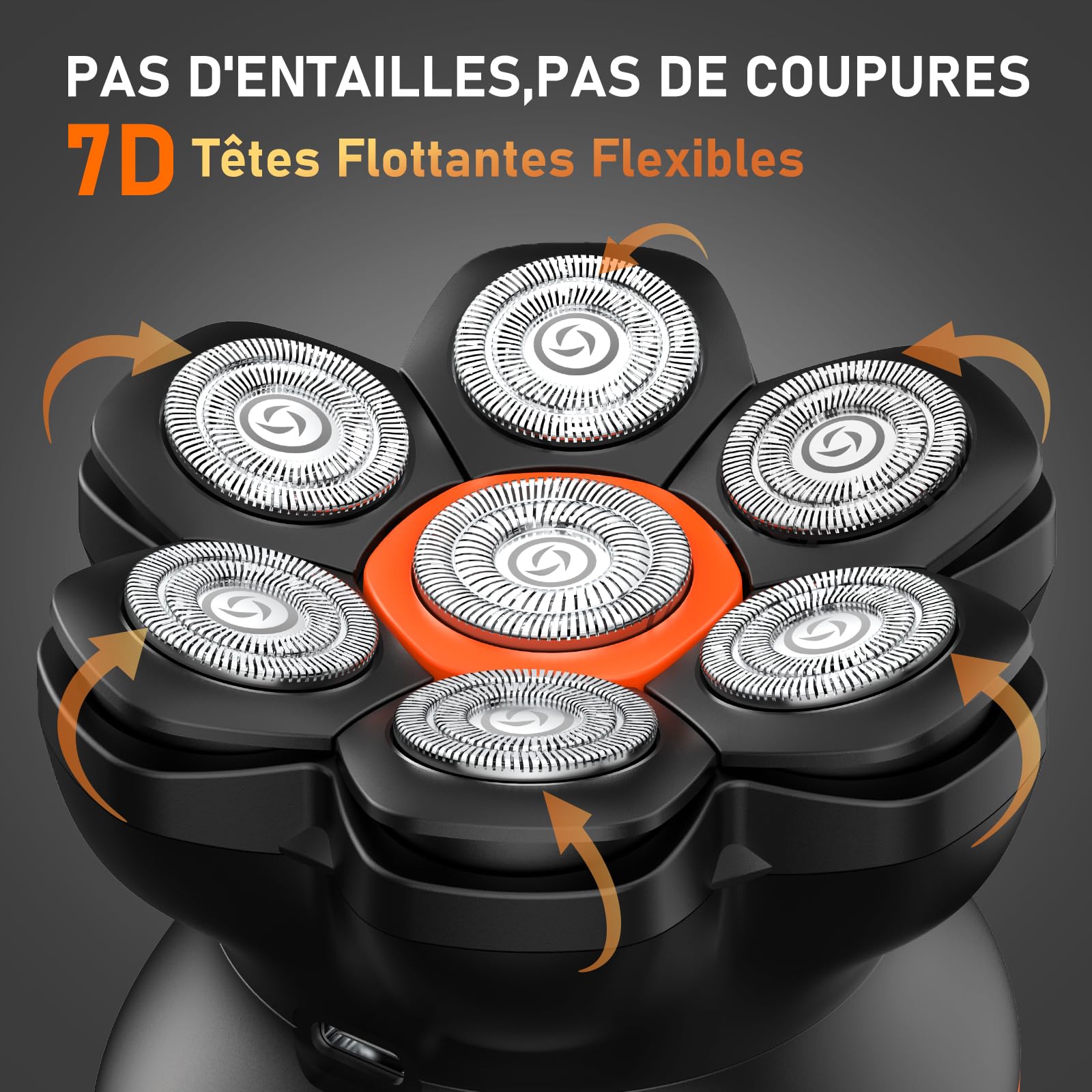 MAXGROOM Rasoir Tête Chauve Homme - Rasoir Électrique Crâne à Têtes Flottantes 7D - Étanche IPX6 & Nettoyage Magnétique - 2 Vitesses - Idée Cadeau Homme (Noir)