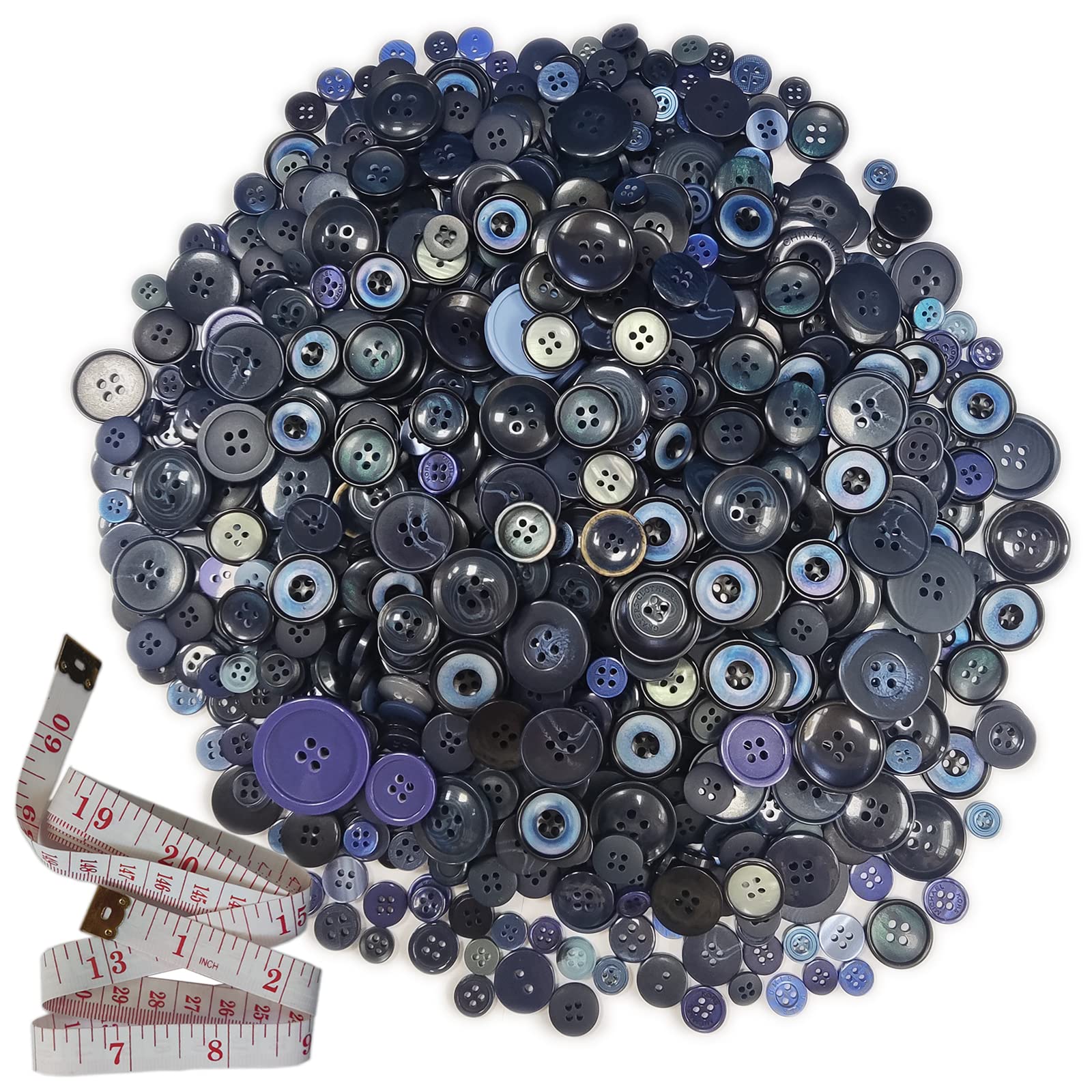 Kovolala 600-750Pcs Buttons for Crafts Assorted Sizes Resin Buttons for Sewing Decorations DIY Arts and Crafts Children's Manual Button Painting with a 60-inch Soft Ruler