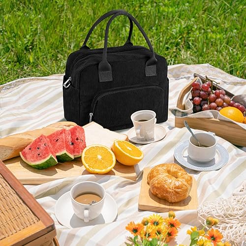 Miniatura 2 de FITDON Lonchera térmica para mujeres y hombres, contenedor grande de pana a prueba de fugas, bolsa de almuerzo para picnic de trabajo, color negro