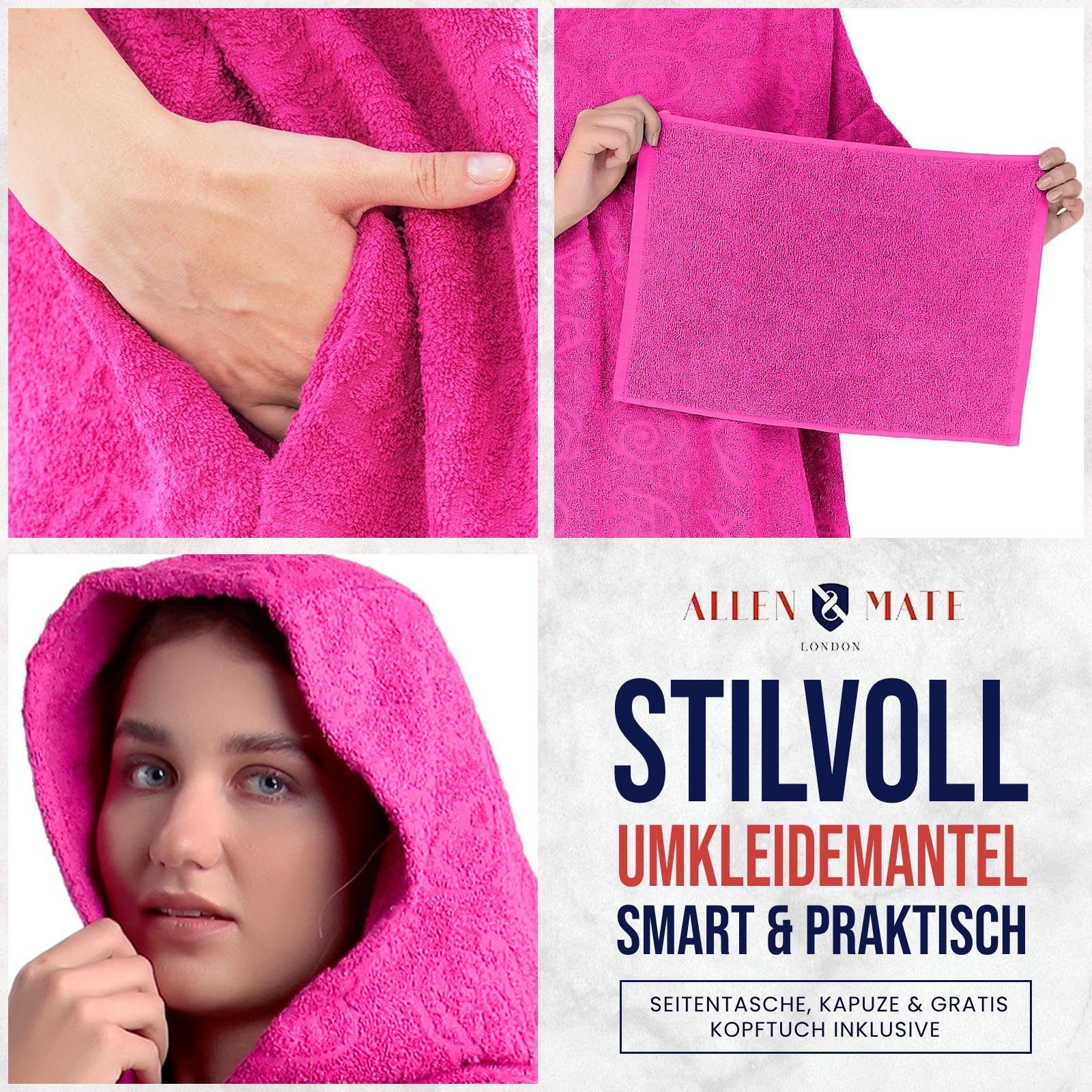 ALLEN & MATE 100% Baumwolle Surf-Poncho mit Kapuze – Oversize Saugstarkes Pool- & Strandtuch Umziehhilfe für Damen & Herren