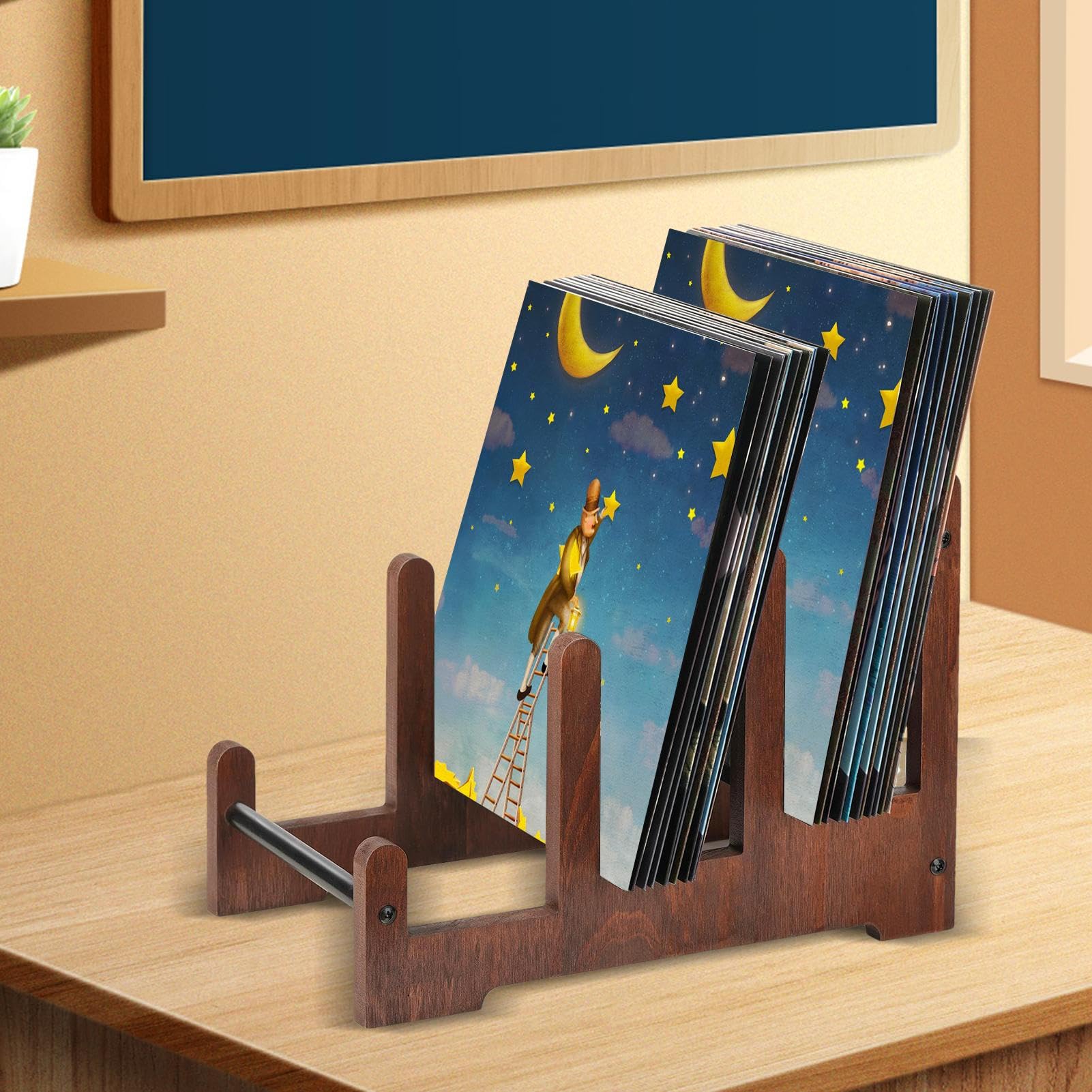 Générique Stojak na nagrywania, drewniany album wy?wietlacz, 9,45 x 14,57 na biurko winylowa os?ona winylowa, projekt 3-warstwowego organizera, autentyczna ramka do przechowywania ksi??ek, domu