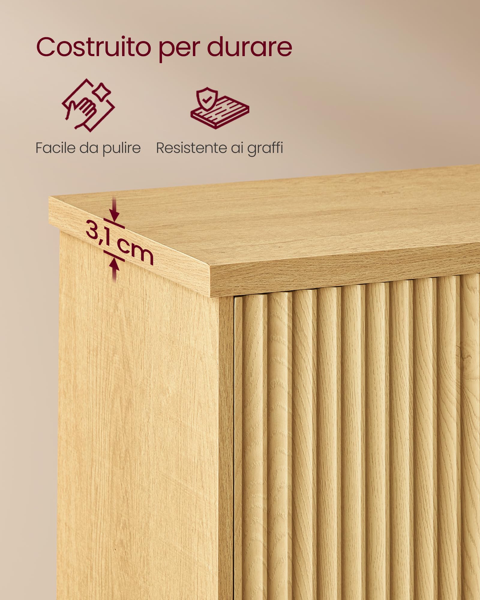VASAGLE MAXE Collezione - Credenza, Mobile Console, Madia con Ripiani Regolabili, Ante Scanellate, Stile Transizionale, Dispensa Cucina Sala da Pranzo, Beige Rovere BBK344Y01