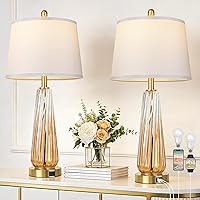 Vista 11 de Juego de 2 lámparas de mesa con control táctil, modernas lámparas de noche de cristal con puertos USB A+C, lámpara de mesita de noche regulable de 3