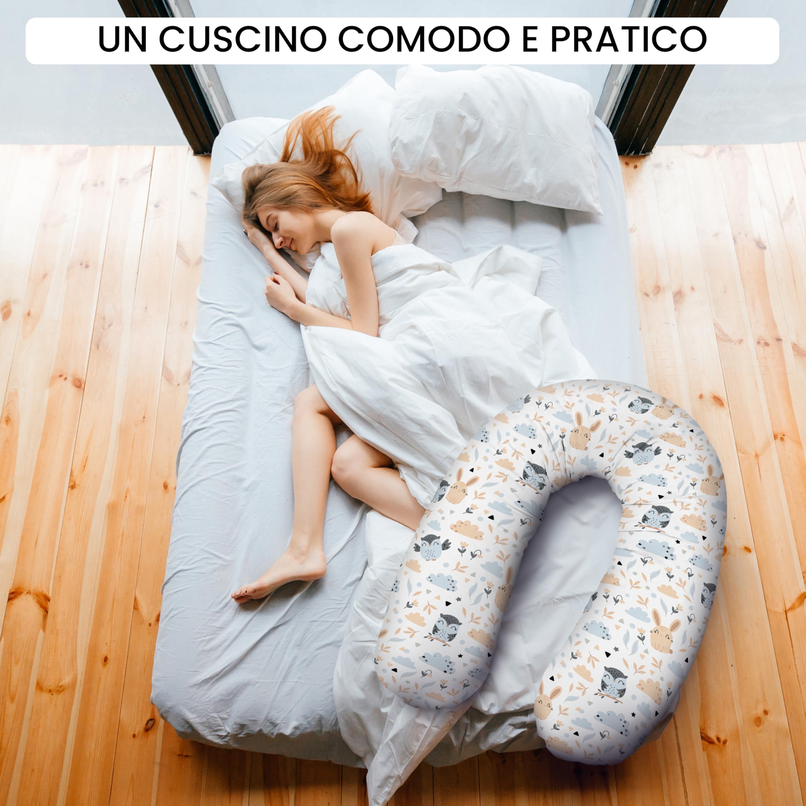 Cuscino per allattamento con imbottitura, per neonati e donne incinte, per dormire su un fianco, in cotone, con federa da 170 cm, motivo: radura