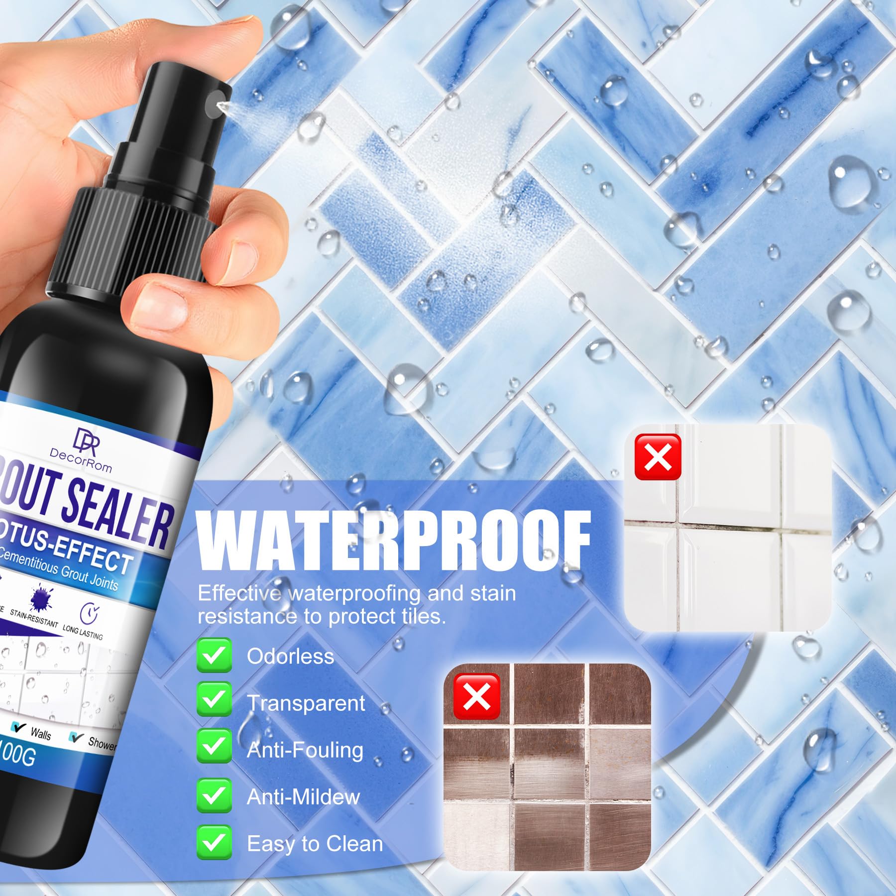 Impregnacja fug i płytek do prysznica i łazienki – wodoodporna powłoka do fug w sprayu 200 ml, 2 w 1, do podwójnego zastosowania, na bazie wody, do kuchni i podłóg – trwała, odporna na plamy i