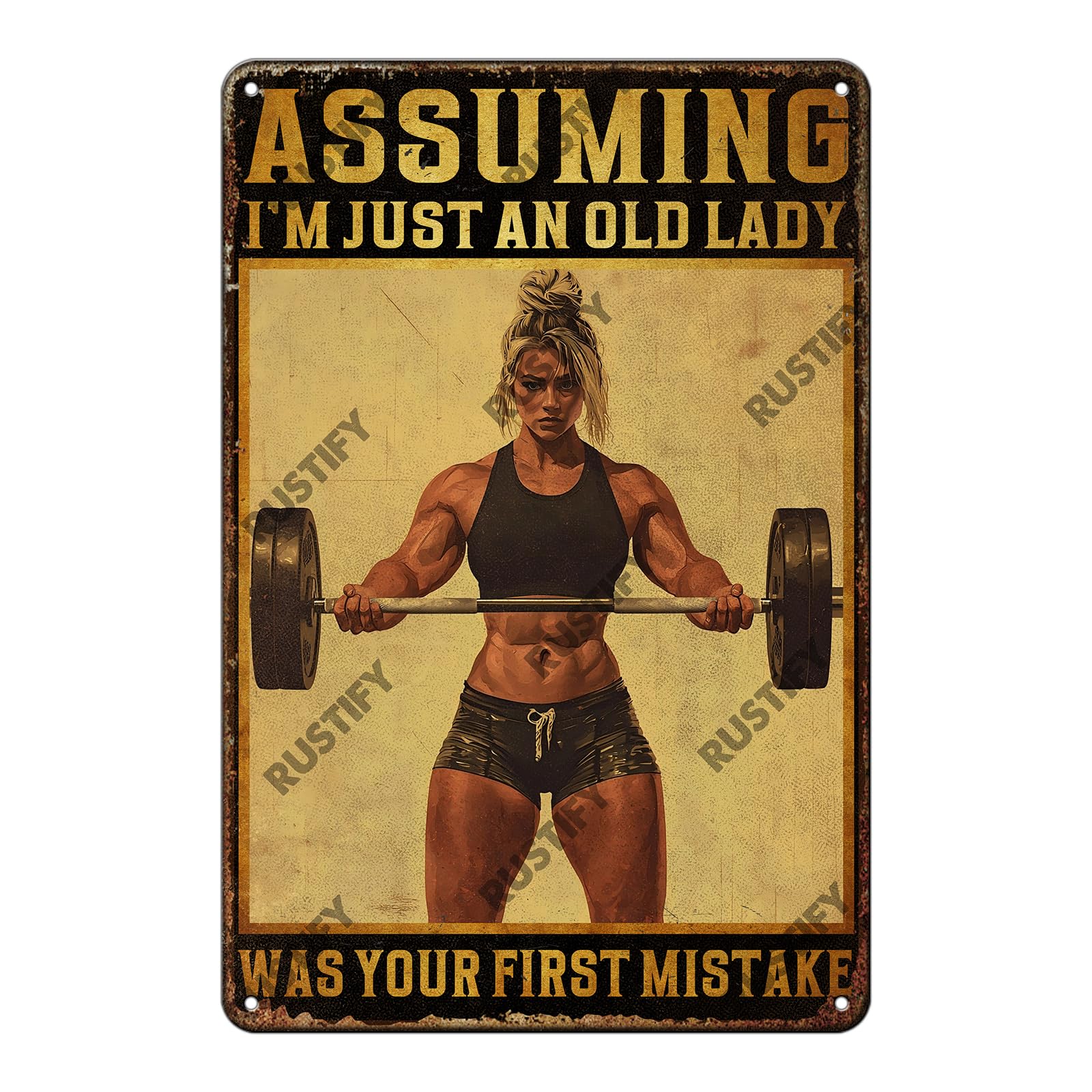Anceky Assuming I'M Just An Old Lady Was Your First Mistake Sign Funny Metal Tin Sign Wall Decor for Home Yard Office Kitchen Outdoor 12×8 Inch