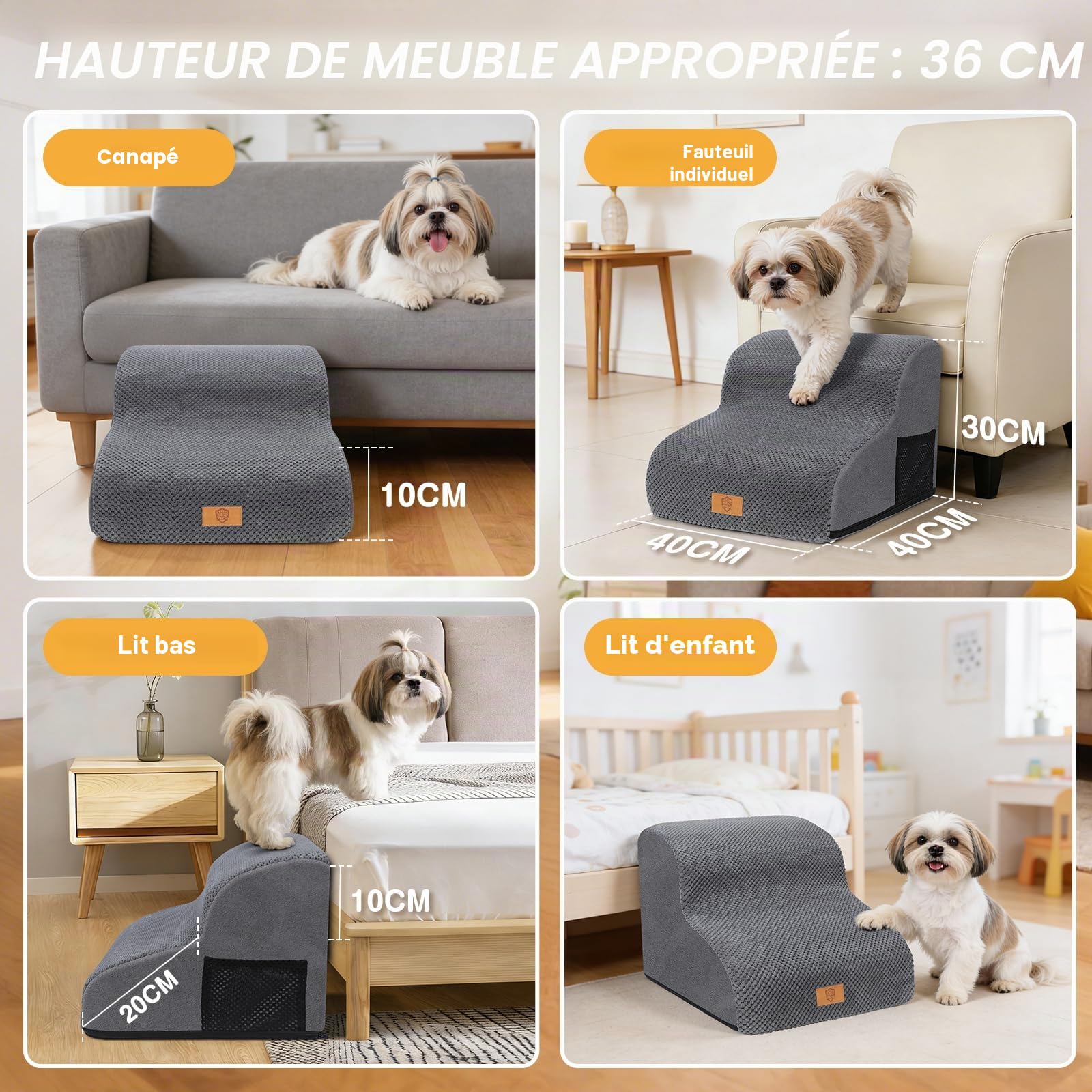Zvonema Escalier pour Chiens et Chats 2 marches, Escalier pour Animaux en Mousse Haute Densité, Rampe pour Chien en Éponge avec Couvercle Amovible, Escaliers Antidérapants pour Animal Âgé