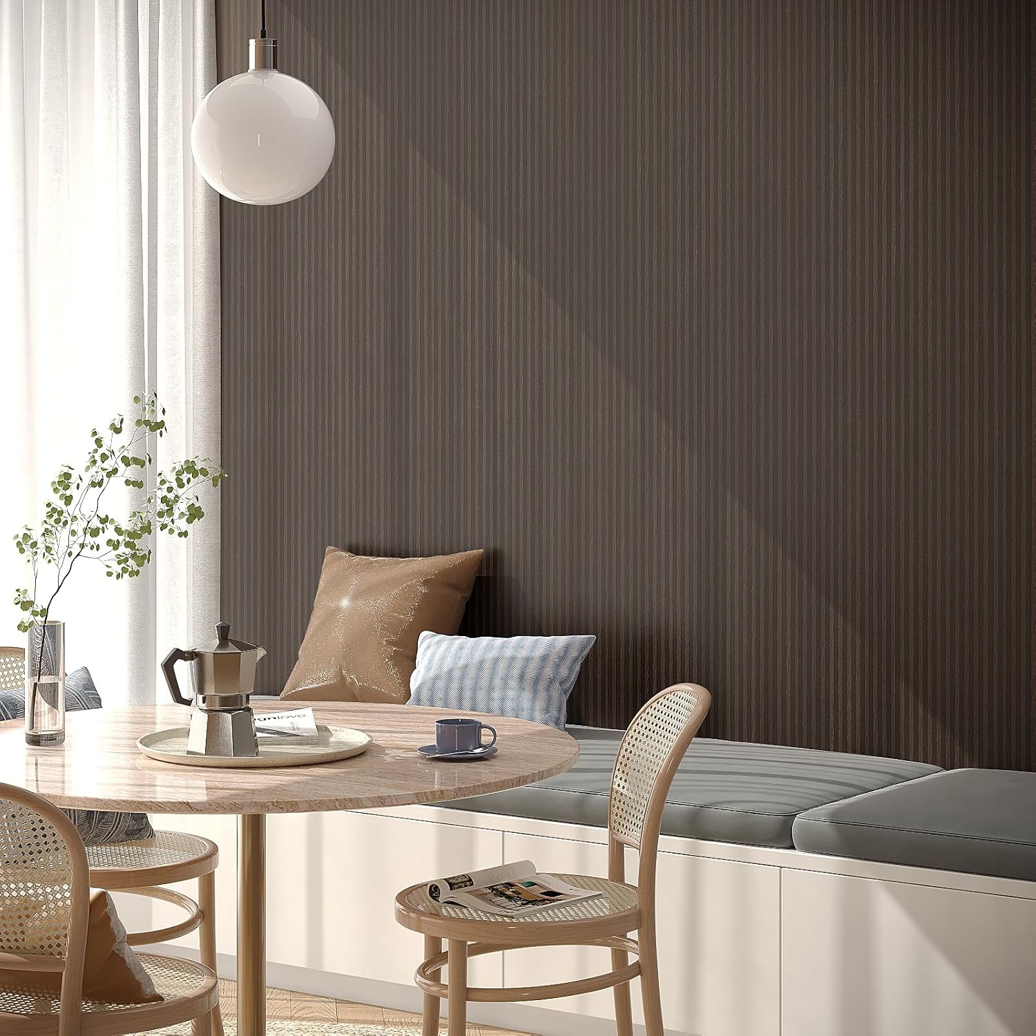 VEELIKE Striped Wood Contact Paper Peel and Stick Dark Brown Wood Wallpaper for Walls Cabinets Table Countertops 15.7''x354'' Self Adhesive Removable Woods Vinyl Wrap for Bathroom Bedroom Kitchen