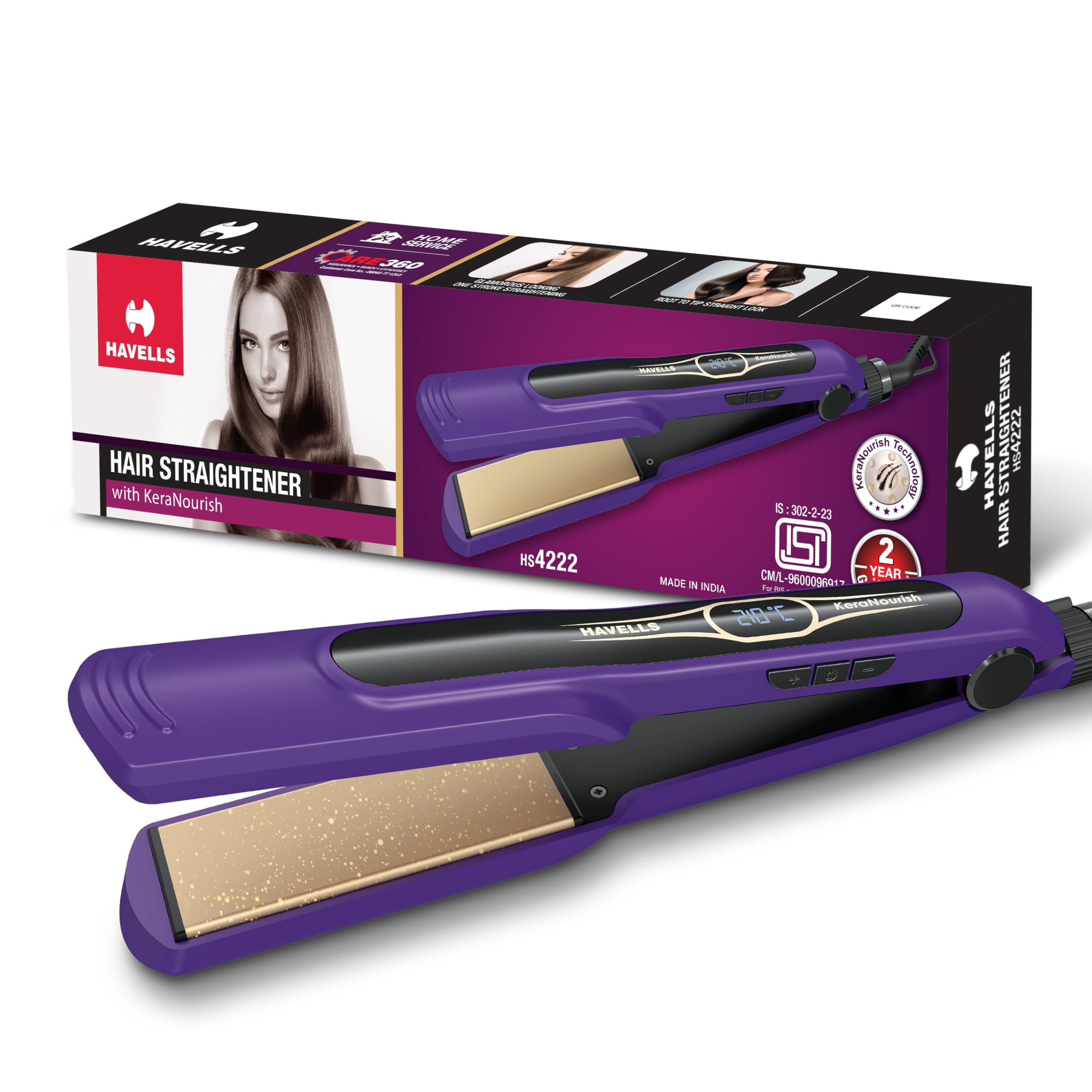 Havells KeraNourish Wide Plate Straightener (5 Heat Settings) – hair straightener for curly hair