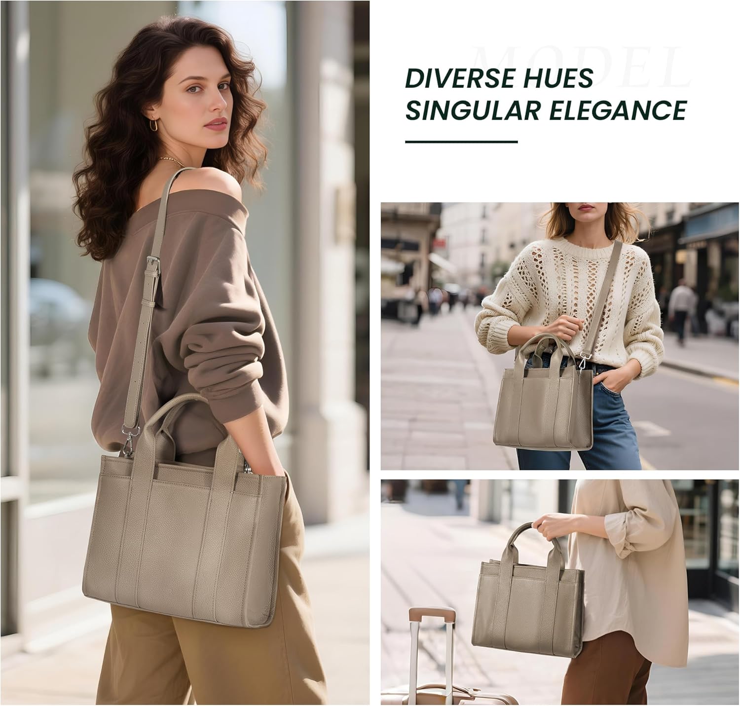 befen Genuine Leather Small Tote Bag for Women, Women's Triple Pocket Designer Satchel Crossbody Handbag with RFID Card Slots - Image 2