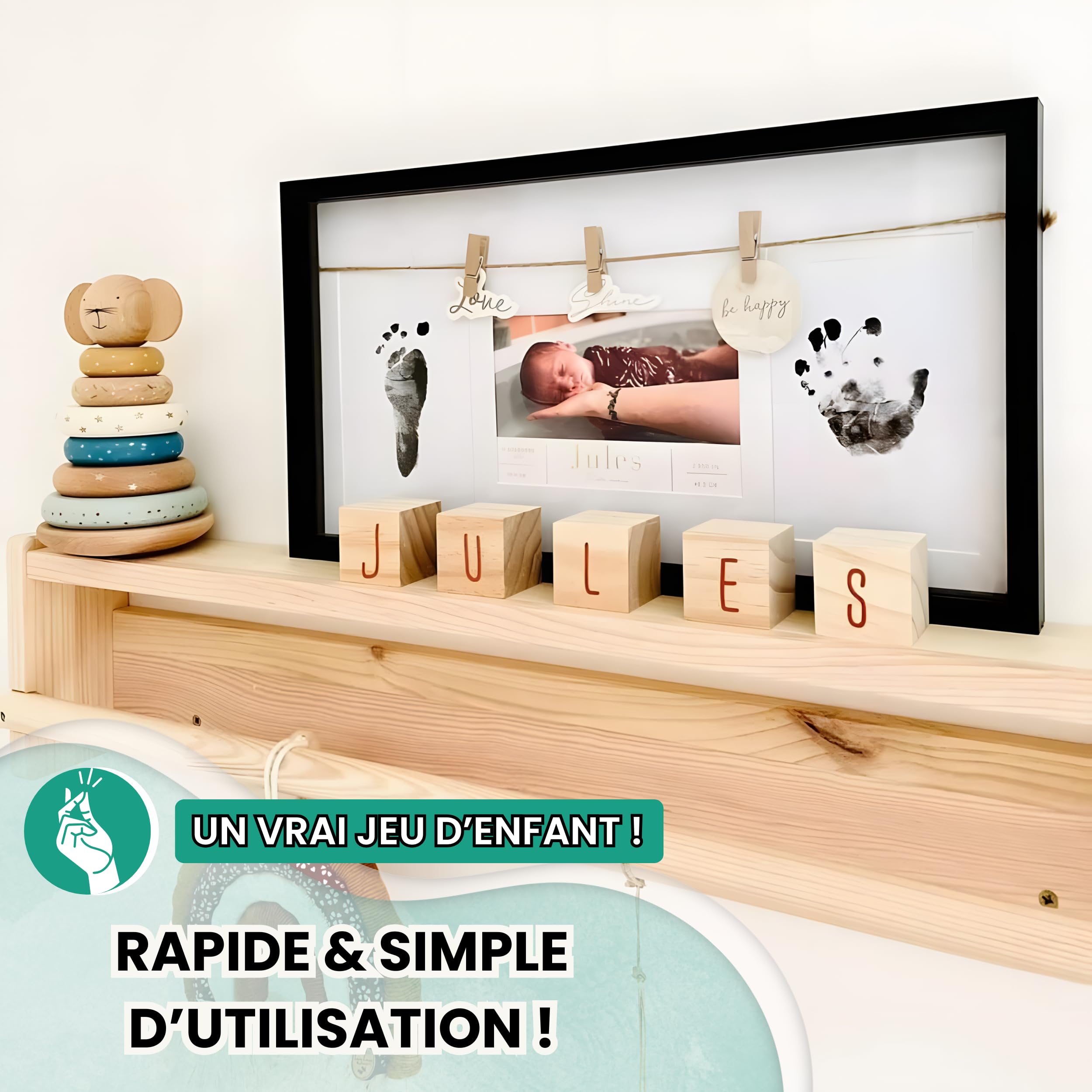 Keep’Love Kit Empreinte Bébé – Tampon Sans Encre Main et Pied – Cadeau Naissance, Souvenir Bébé à Créer, Coffret Cadeau Bébé Fille Garçon, Grand Format 12,5x8 cm, Marque Toulousaine