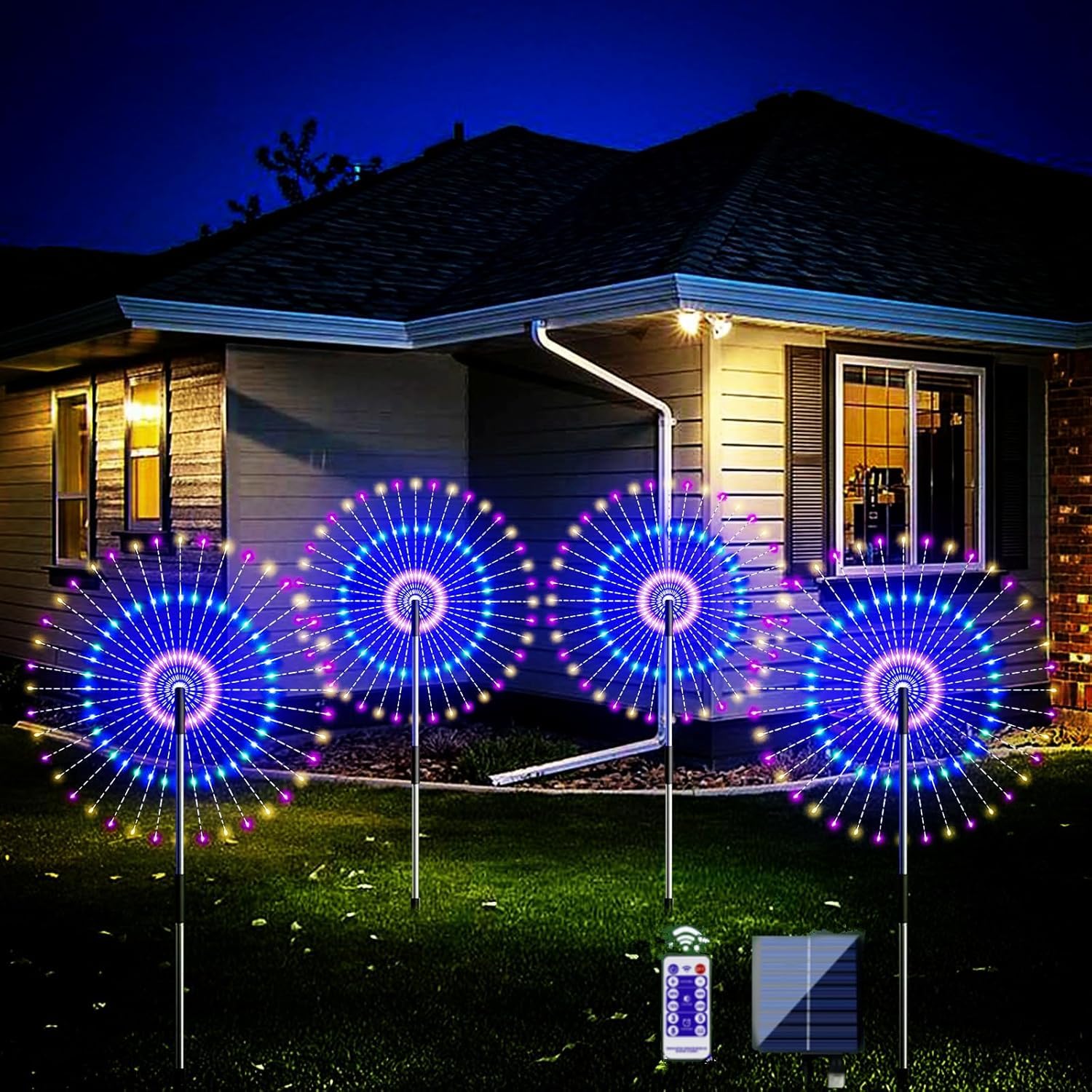 HELESIN Solarlampen für Außen Deko, 4 Stück 120LED Feuerwerk Lichter mit Timer und 8 Modi, IP65 Wasserdicht Gartendeko für Draußen, Solarleuchten Garten Deko für Terrasse, Rasen, Einweihungsgeschenk
